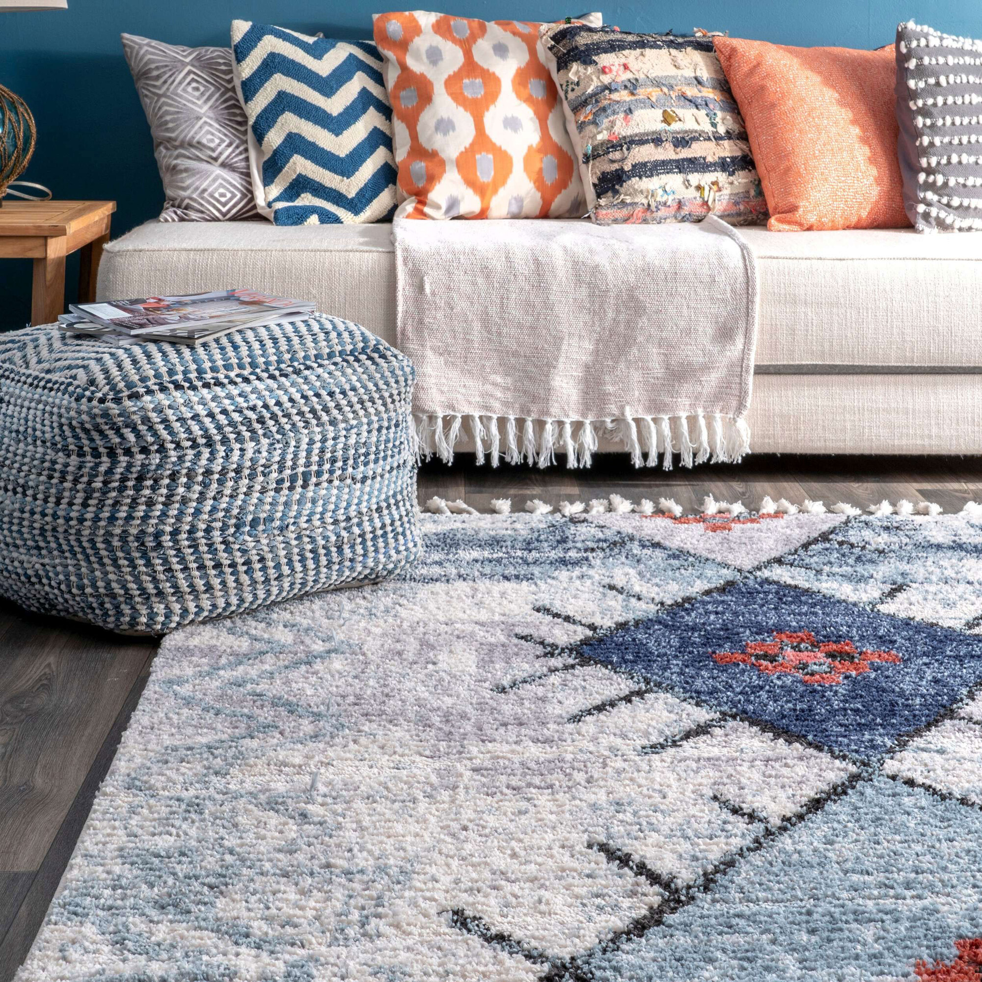 Amara Blue Moroccan Tassel Rug