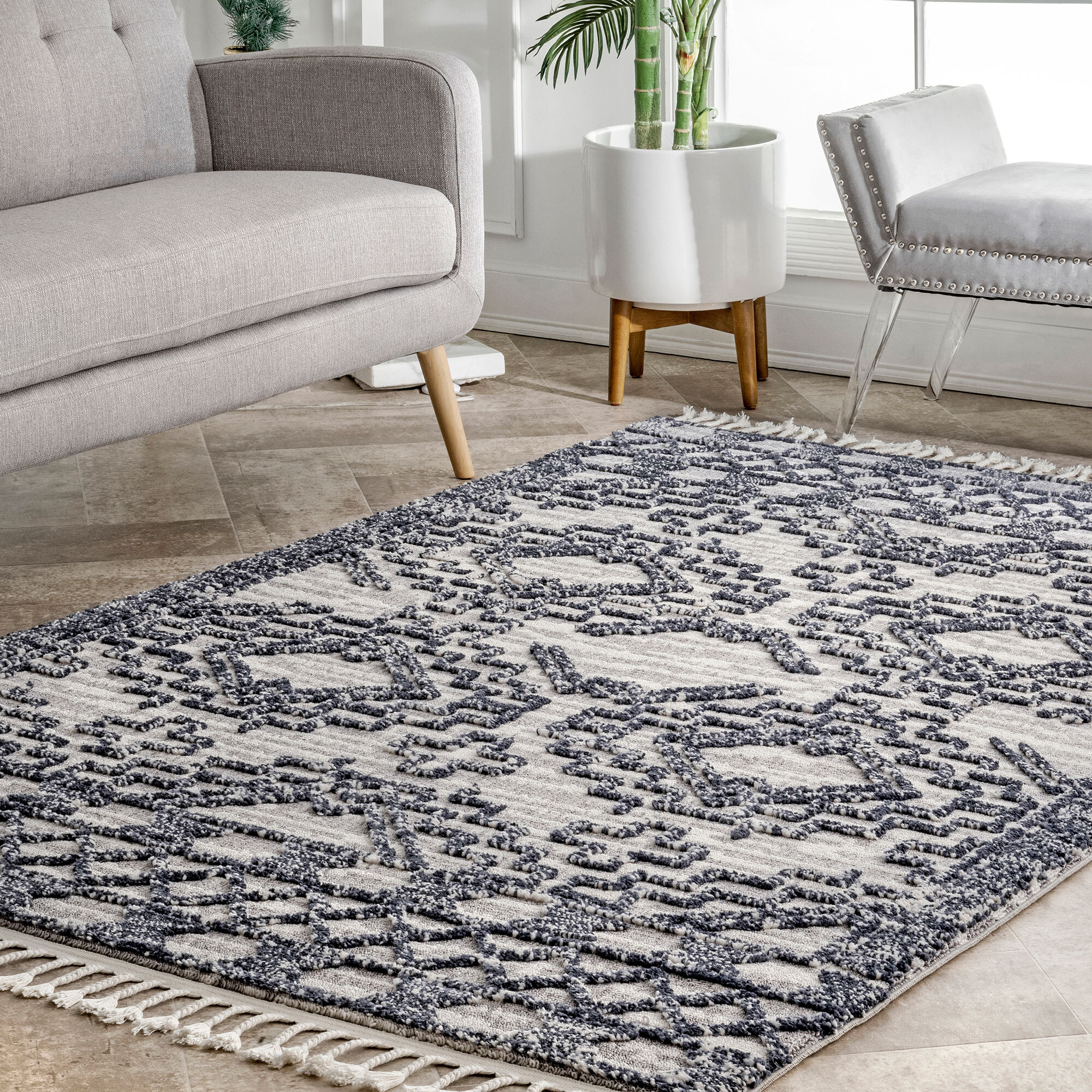 Aroma Blue Fringed Moroccan Rug