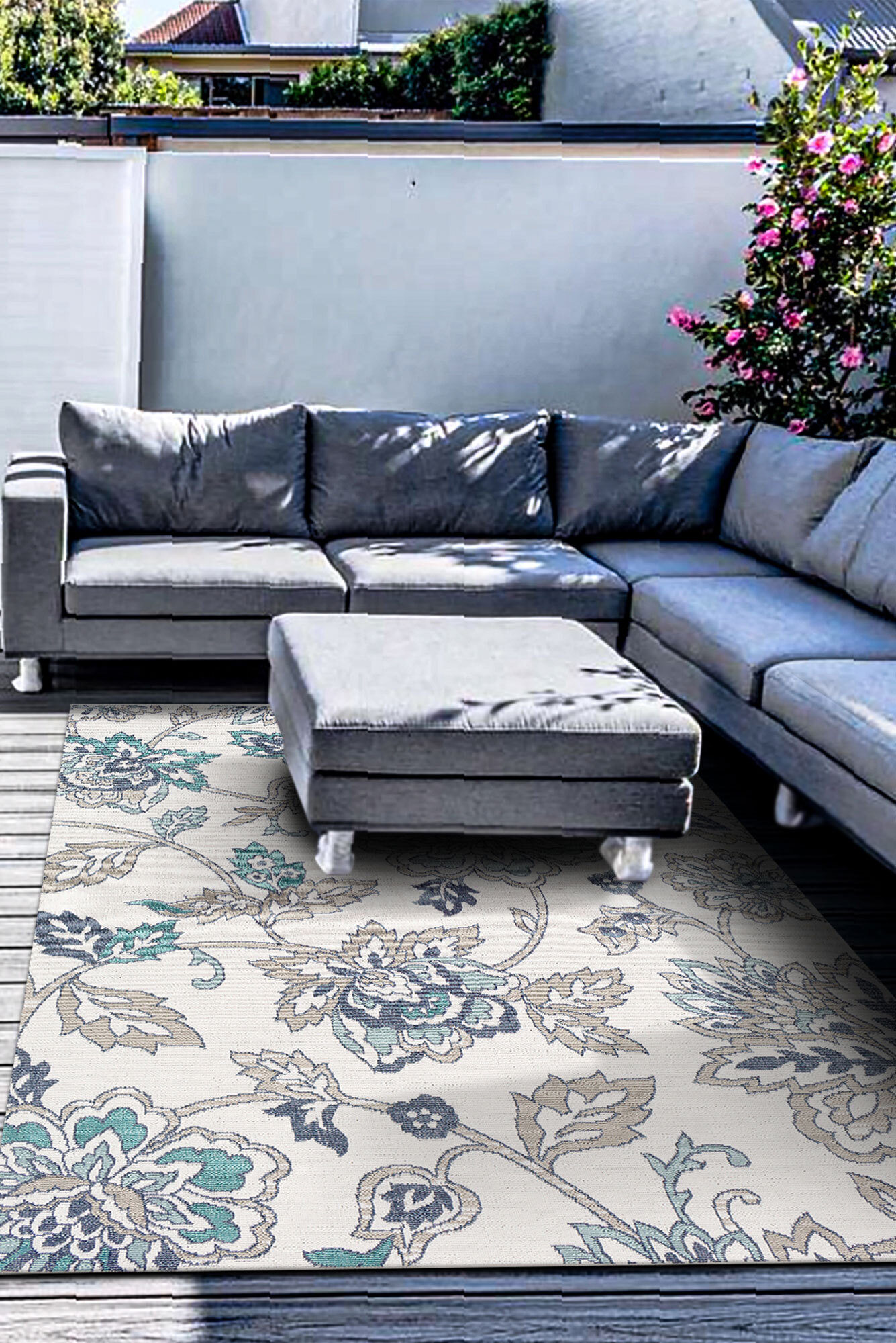 Ambient Floral Ivory Outdoor Rug