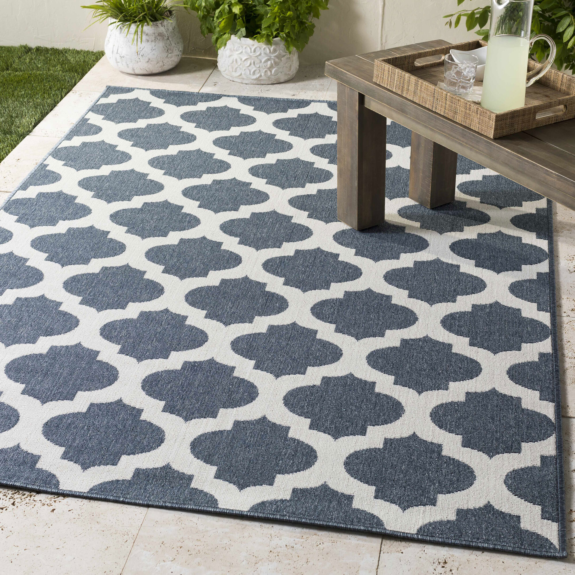 Ambient Blue Outdoor Trellis Rug