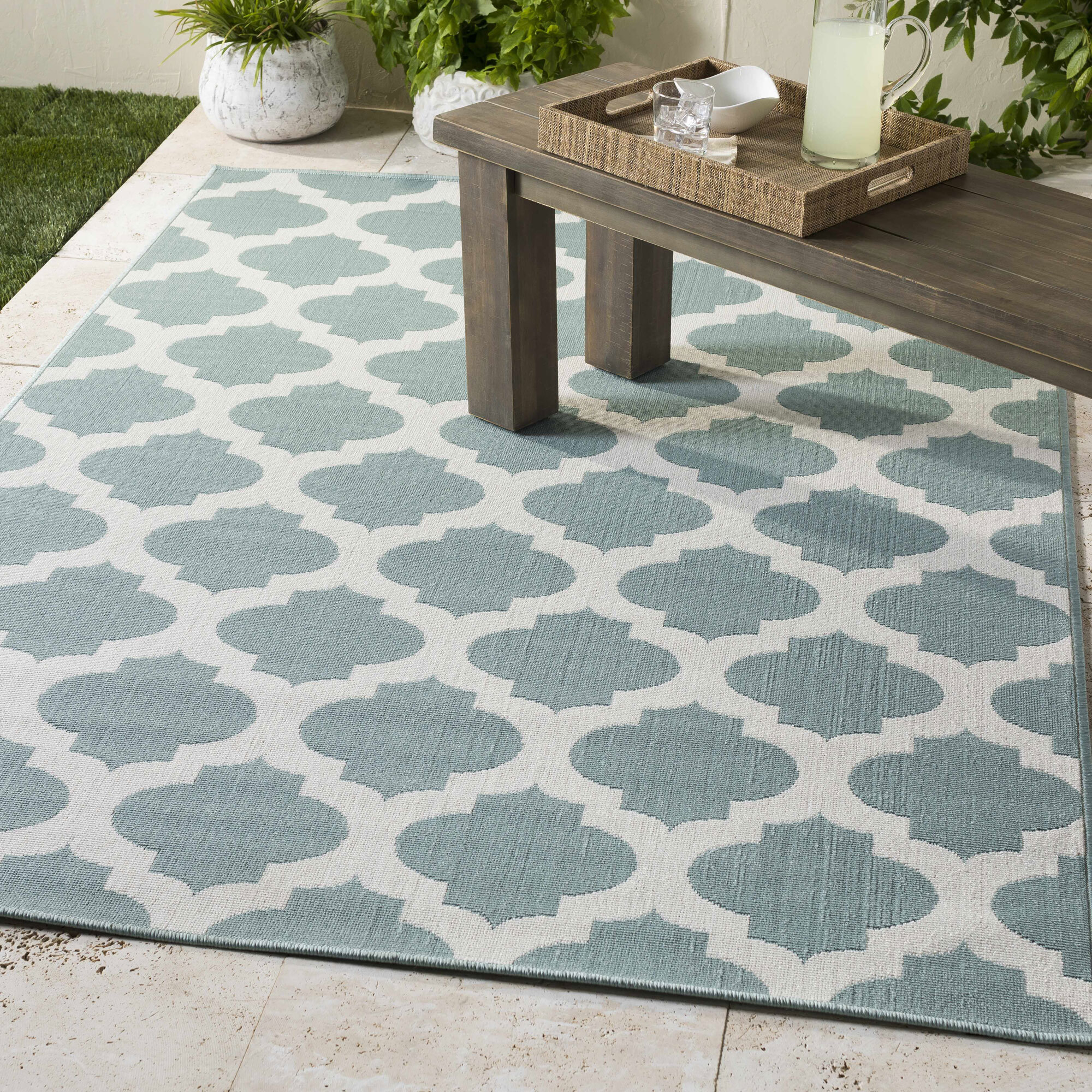 Ambient Teal Trellis Outdoor Rug