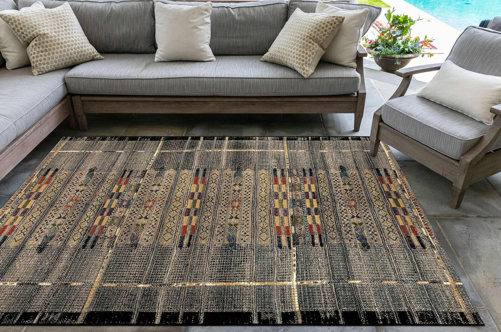 Aperto Grey Tribal Pattern Rug