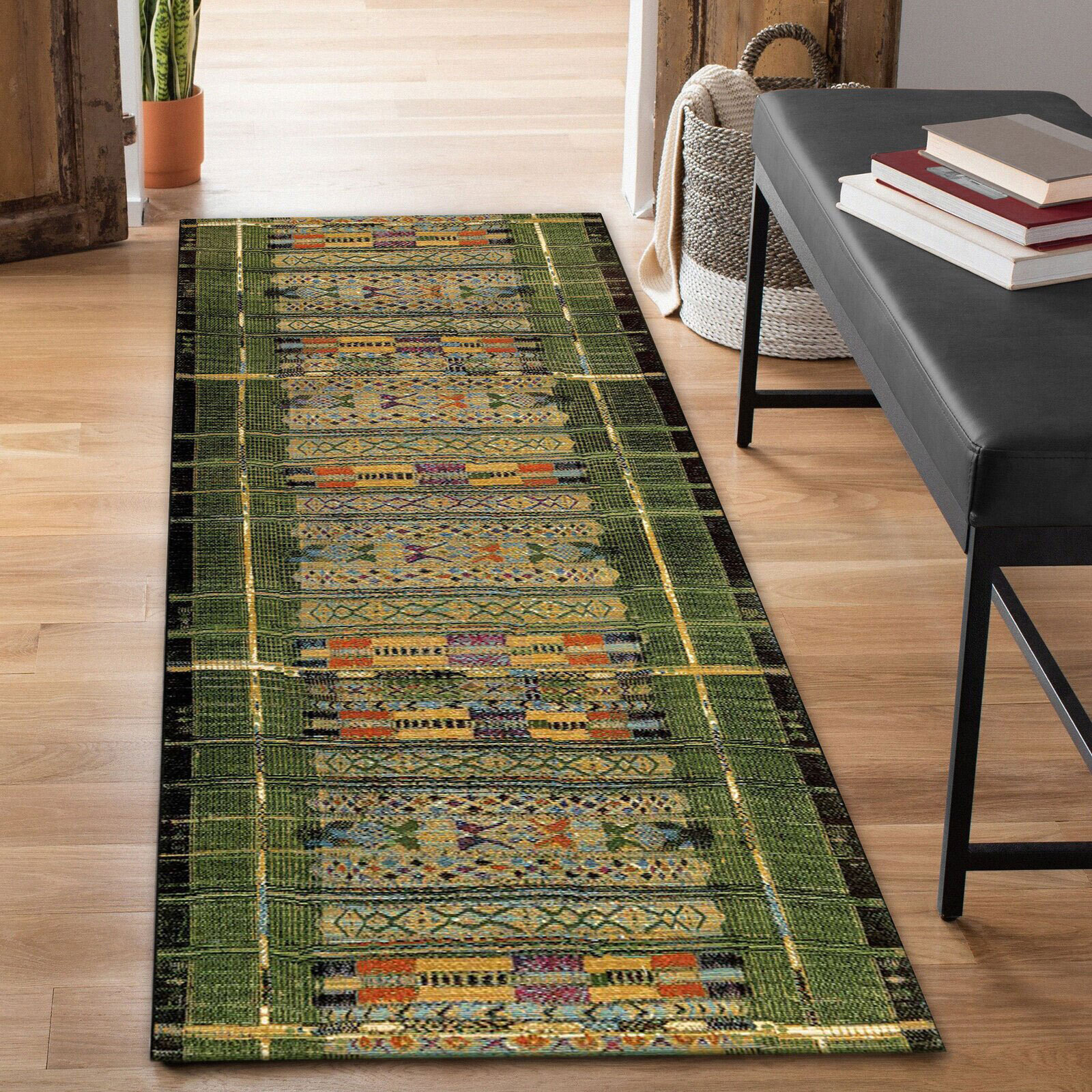 Aperto Green Tribal Pattern Rug