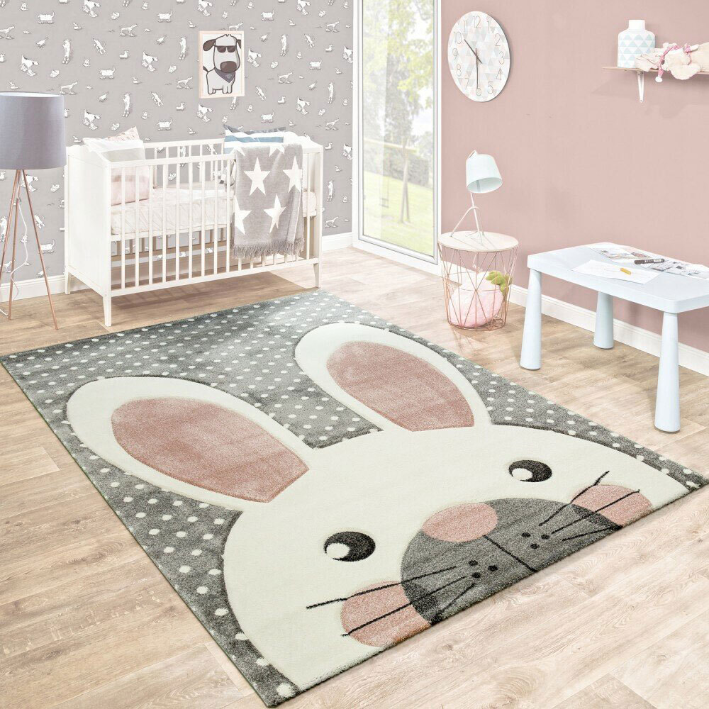 Charlie Rabbit Head Grey Kids Rug