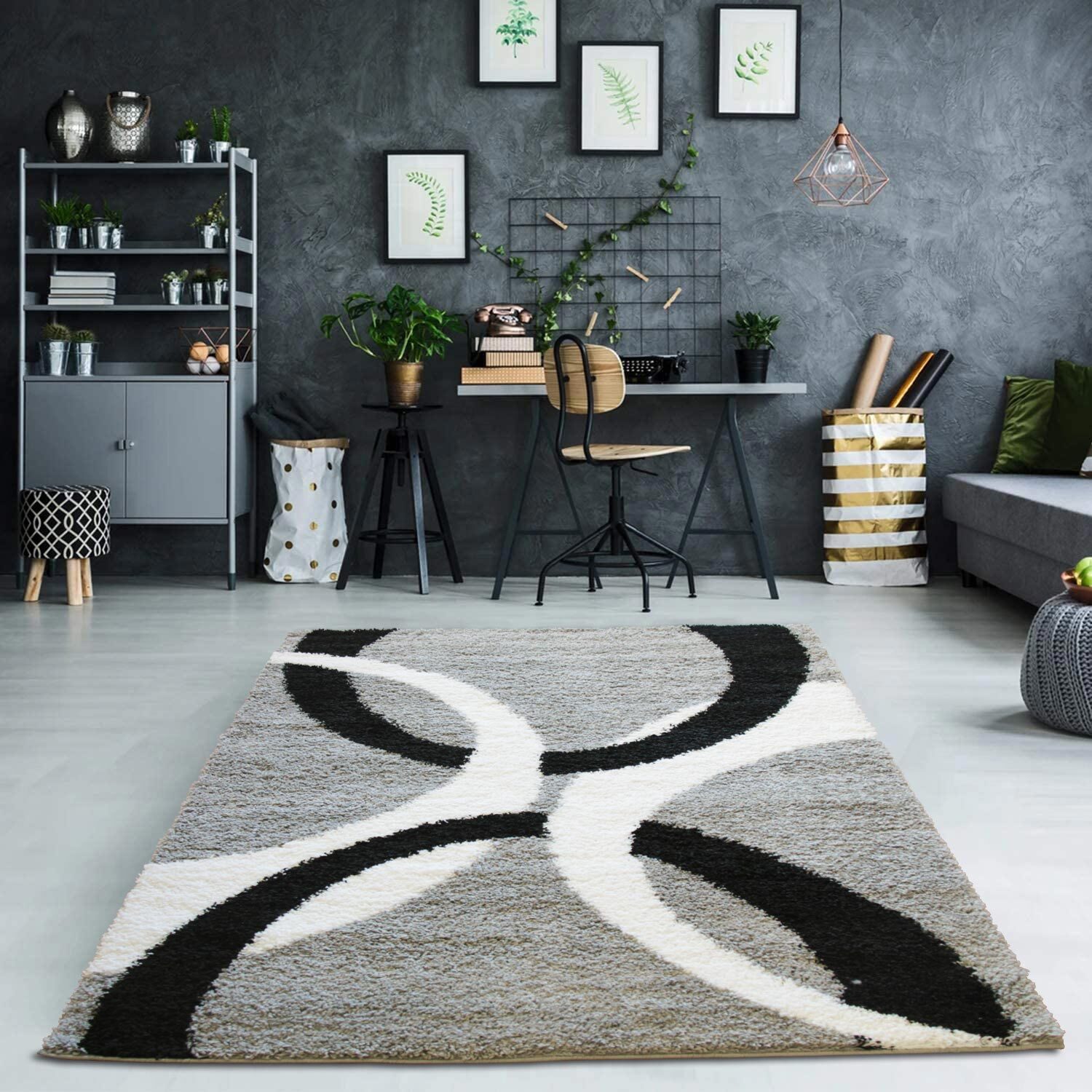 Moss Grey Modern Shaggy Rug