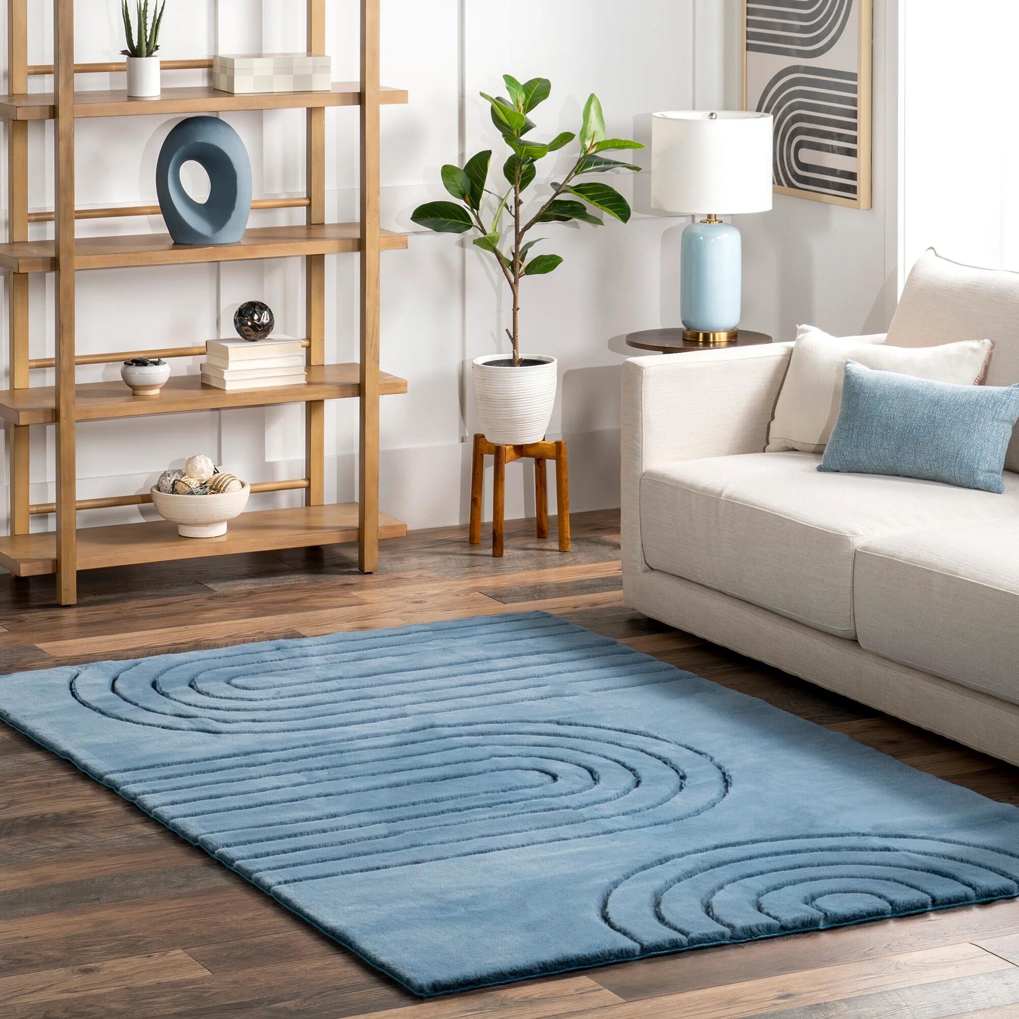 Jessa Blue Plush Washable Rug