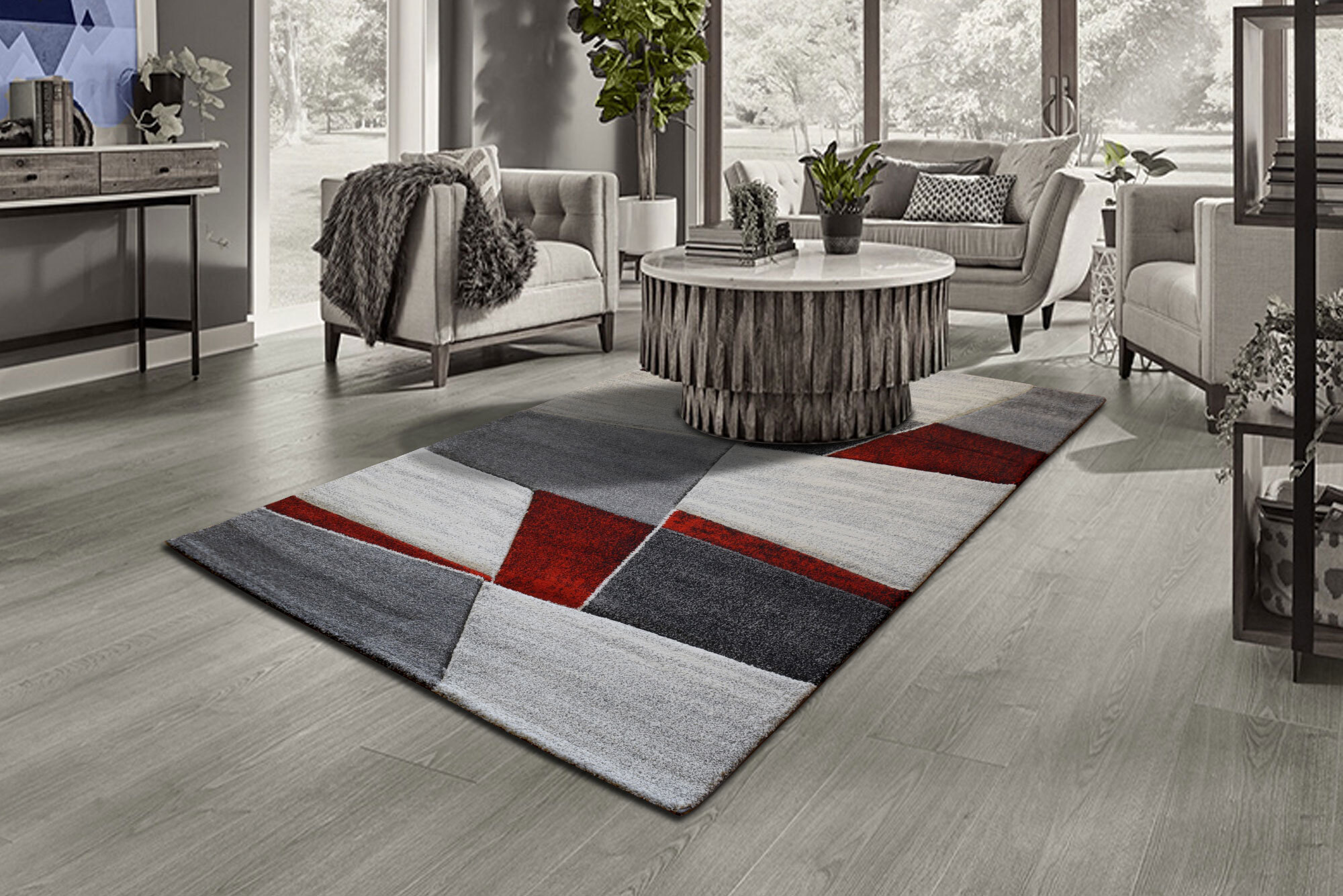 Lucia Red Modern Geometric Rug