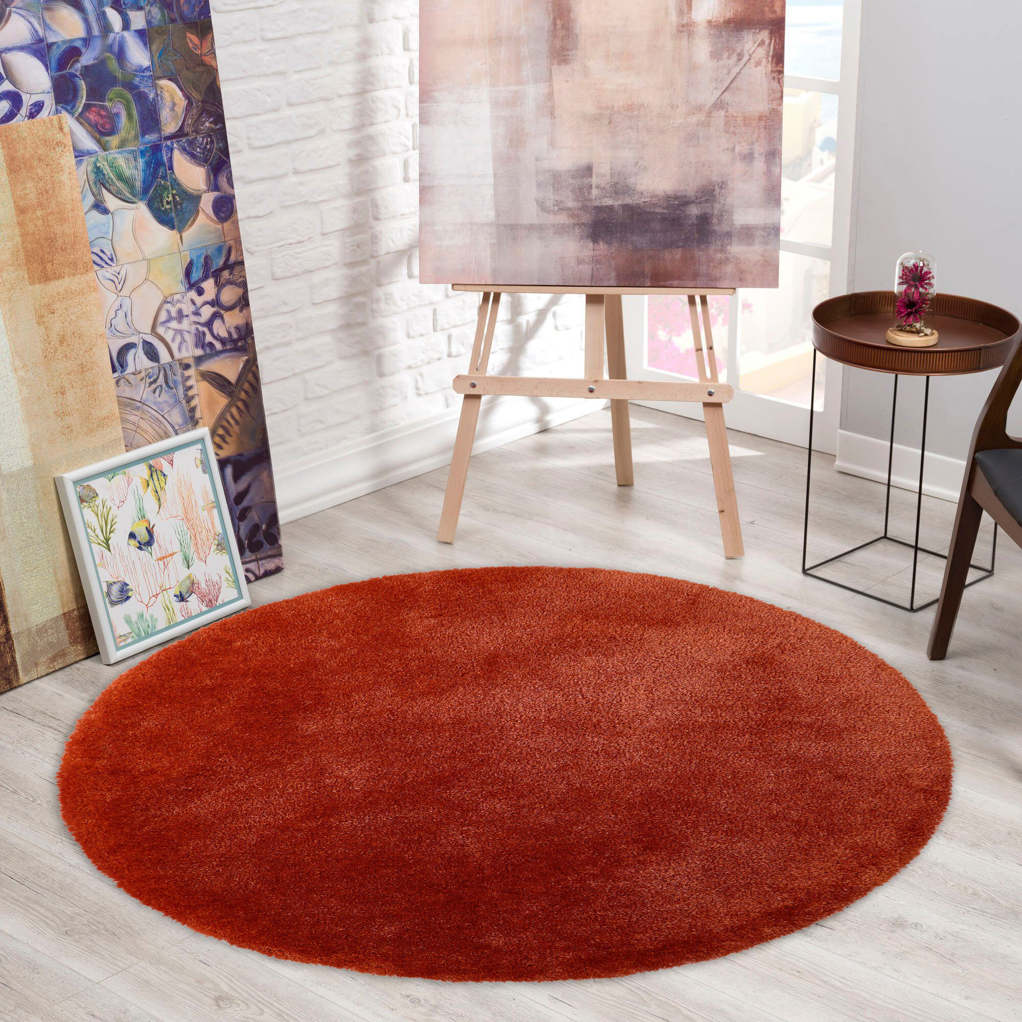 Luxe Plain Orange Shaggy Rug