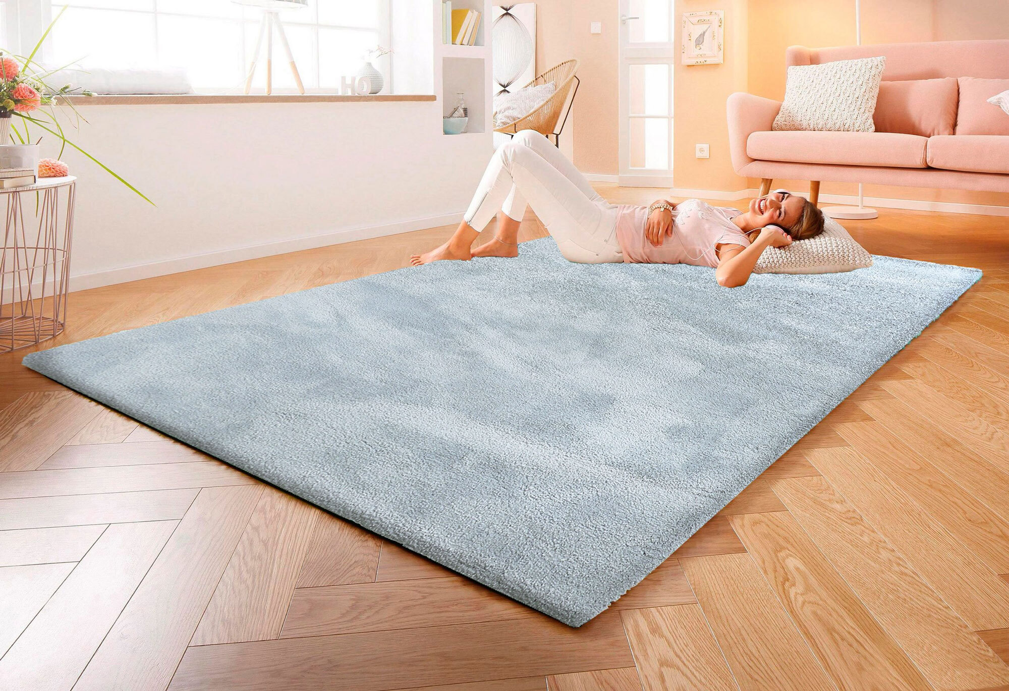 Levis Plain Blue Thick Shaggy Rug