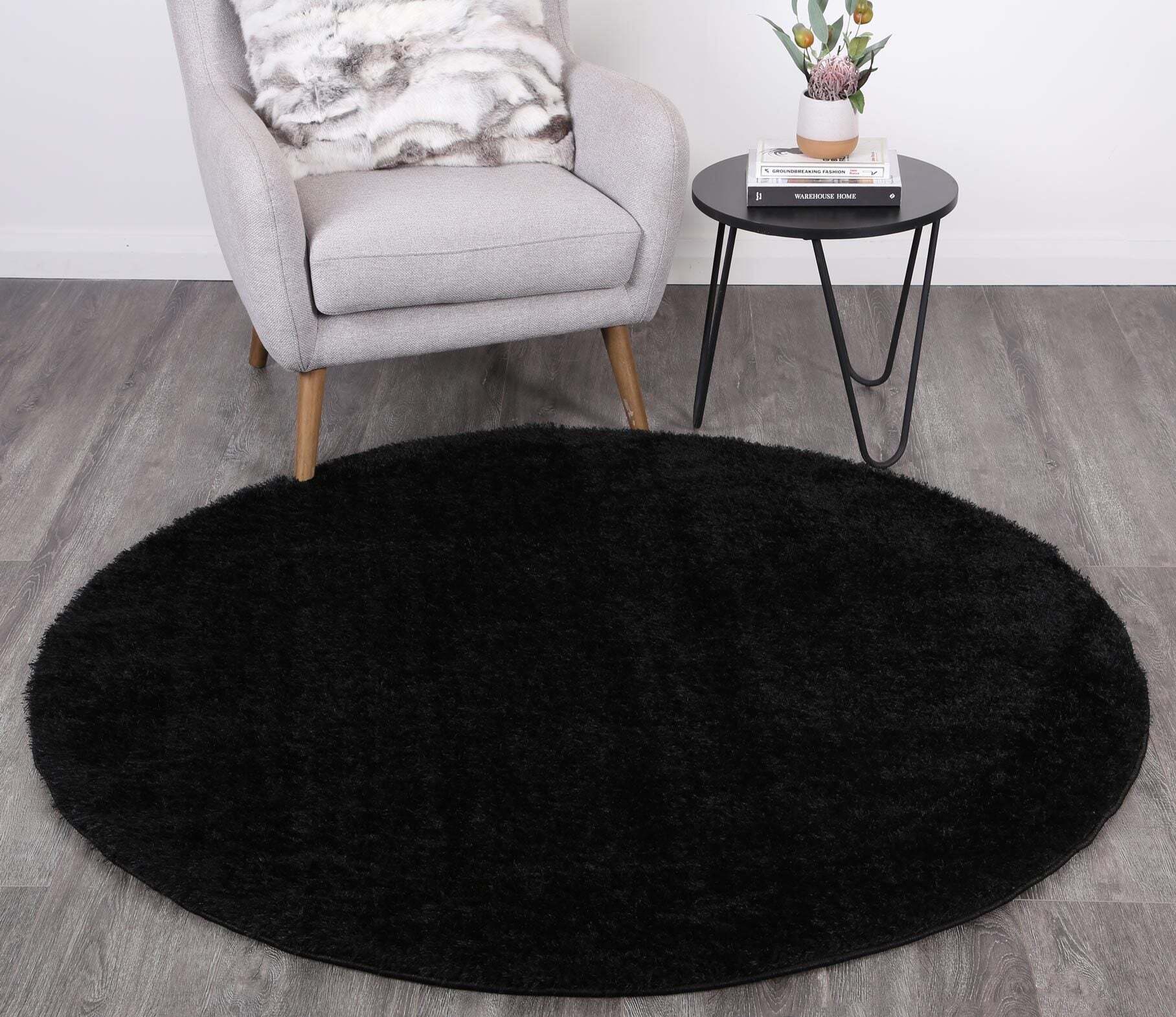 Palace Plain Black Shaggy Rug