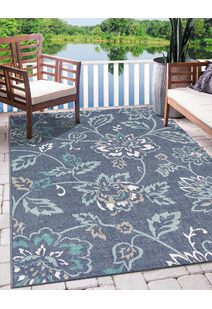 Ambient Blue Floral Outdoor Rug