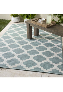 Ambient Teal Trellis Outdoor Rug