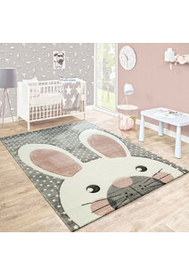 Charlie Rabbit Head Grey Kids Rug