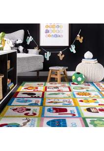 Kids White Alphabet Picture Rug