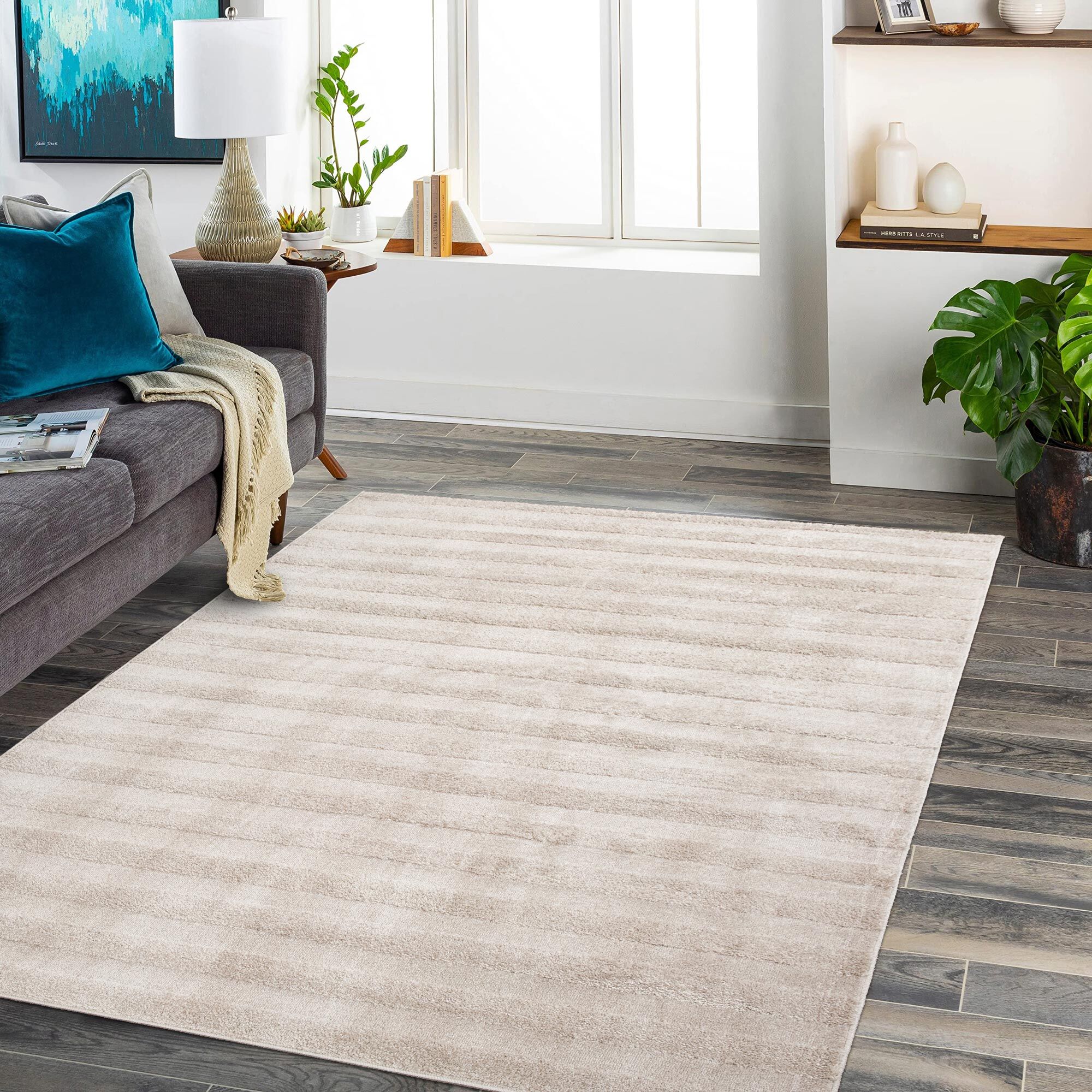 Austin Plain Beige Striped Rug