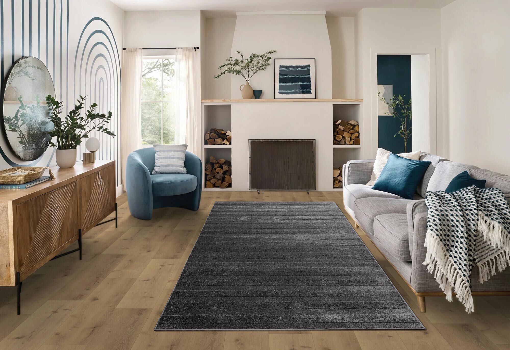 Austin Plain Charcoal Striped Rug