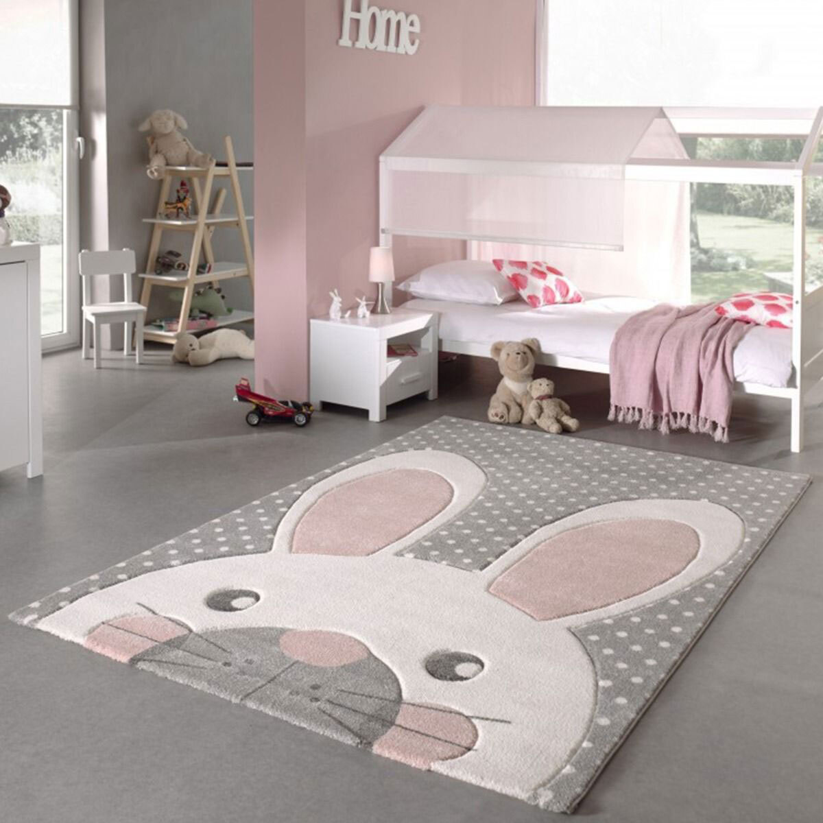 Charlie Rabbit Head Grey Kids Rug