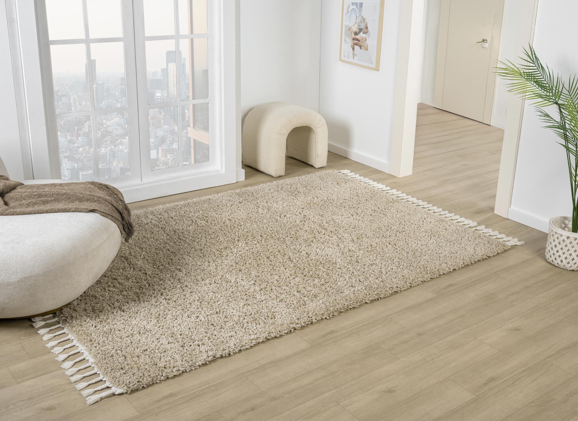 Joey Plain Beige Shaggy Rug