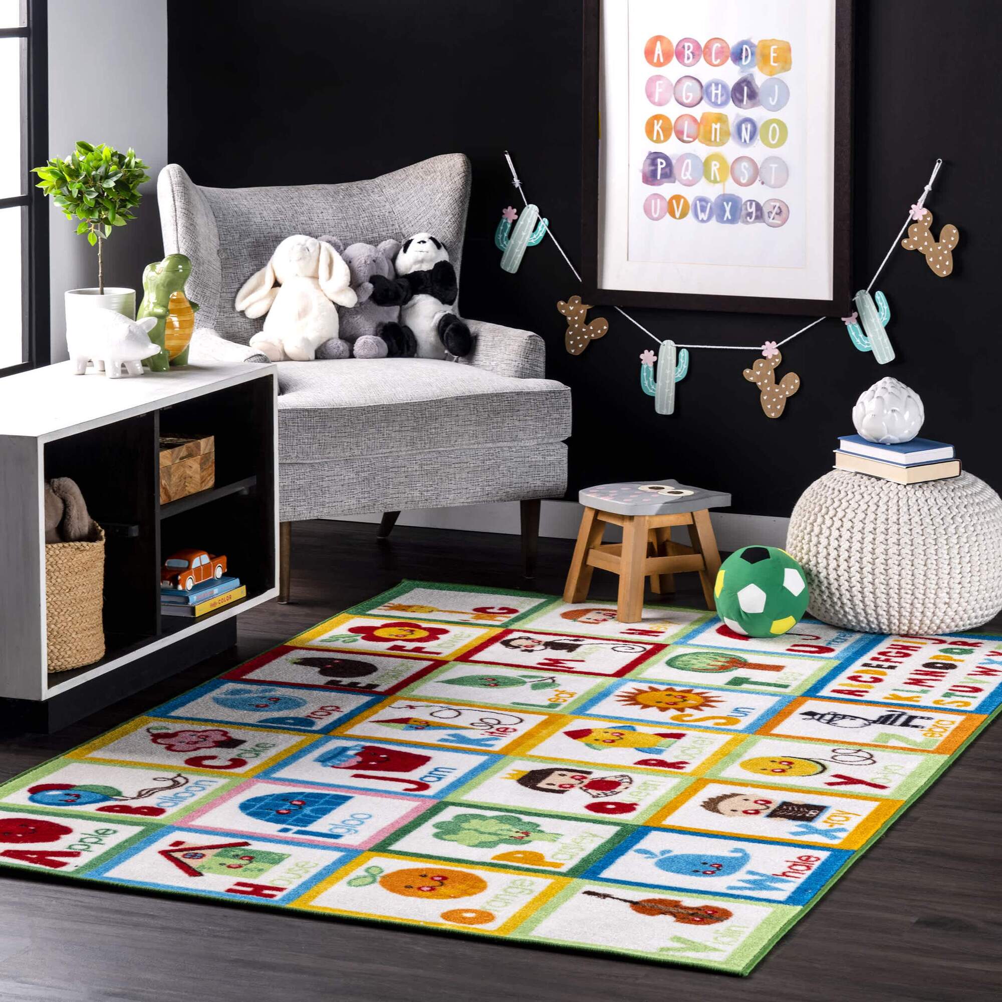 Kids White Alphabet Picture Rug