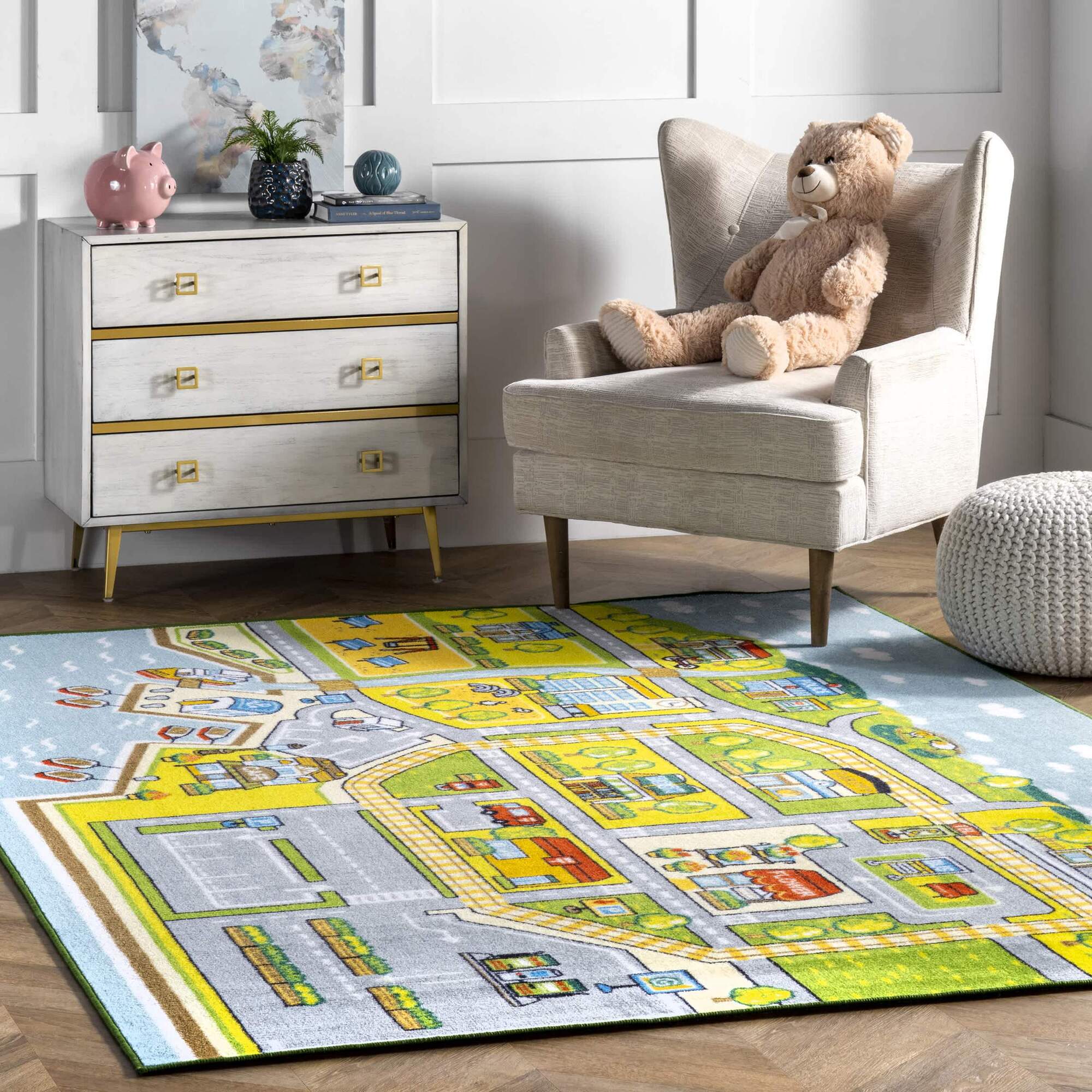 Kids Car Road Town Play Rug