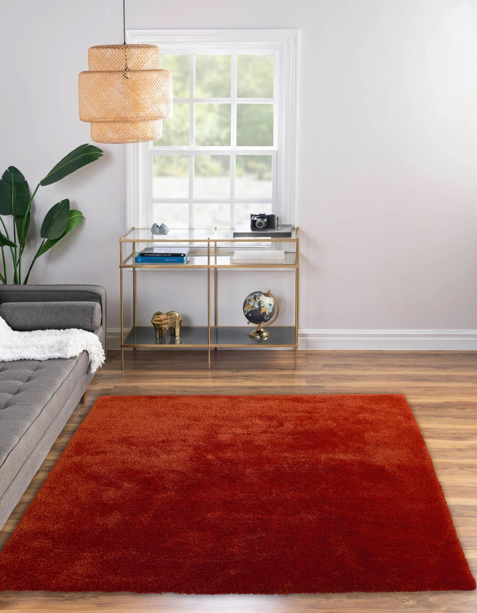 Luxe Plain Orange Shaggy Rug