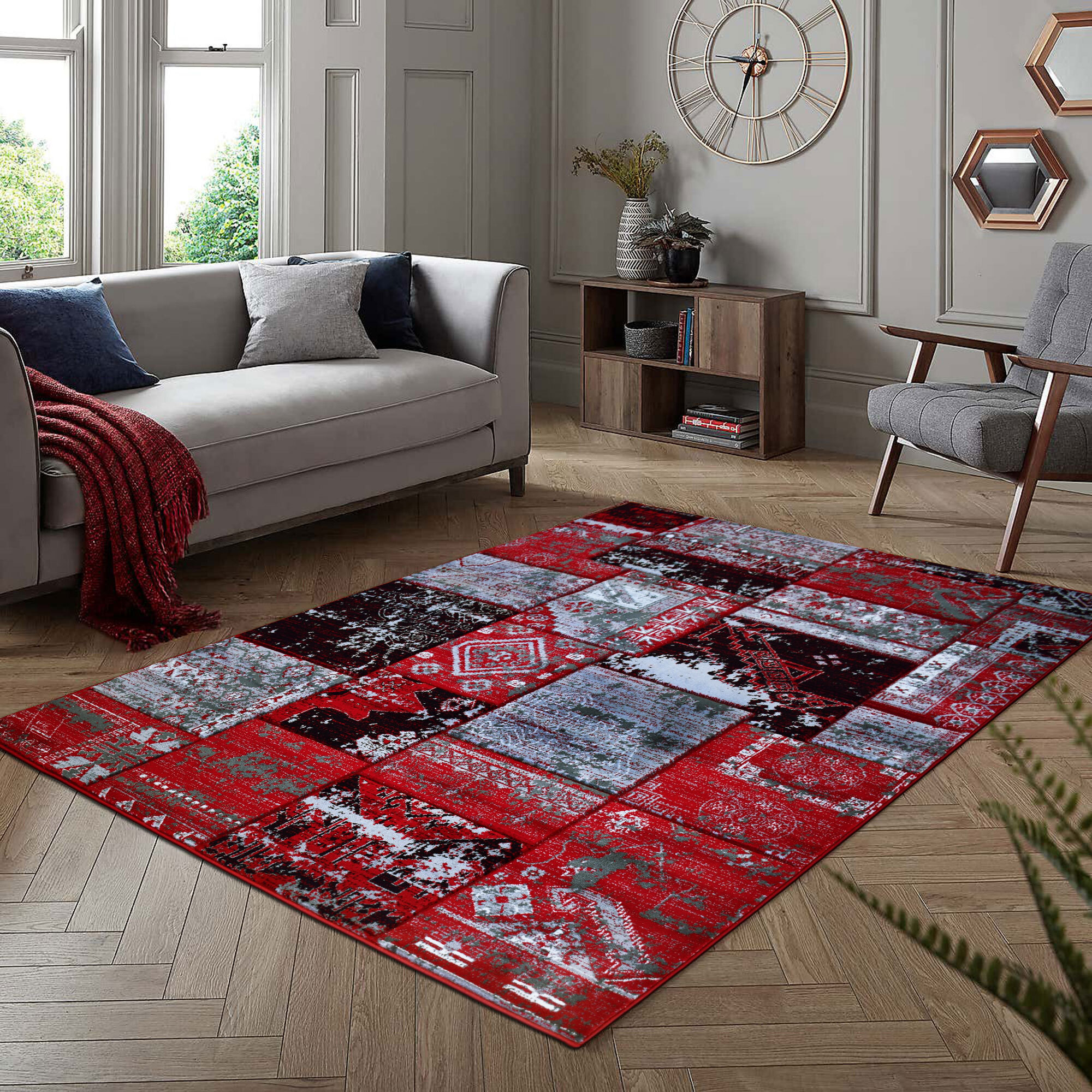 Red living room rug