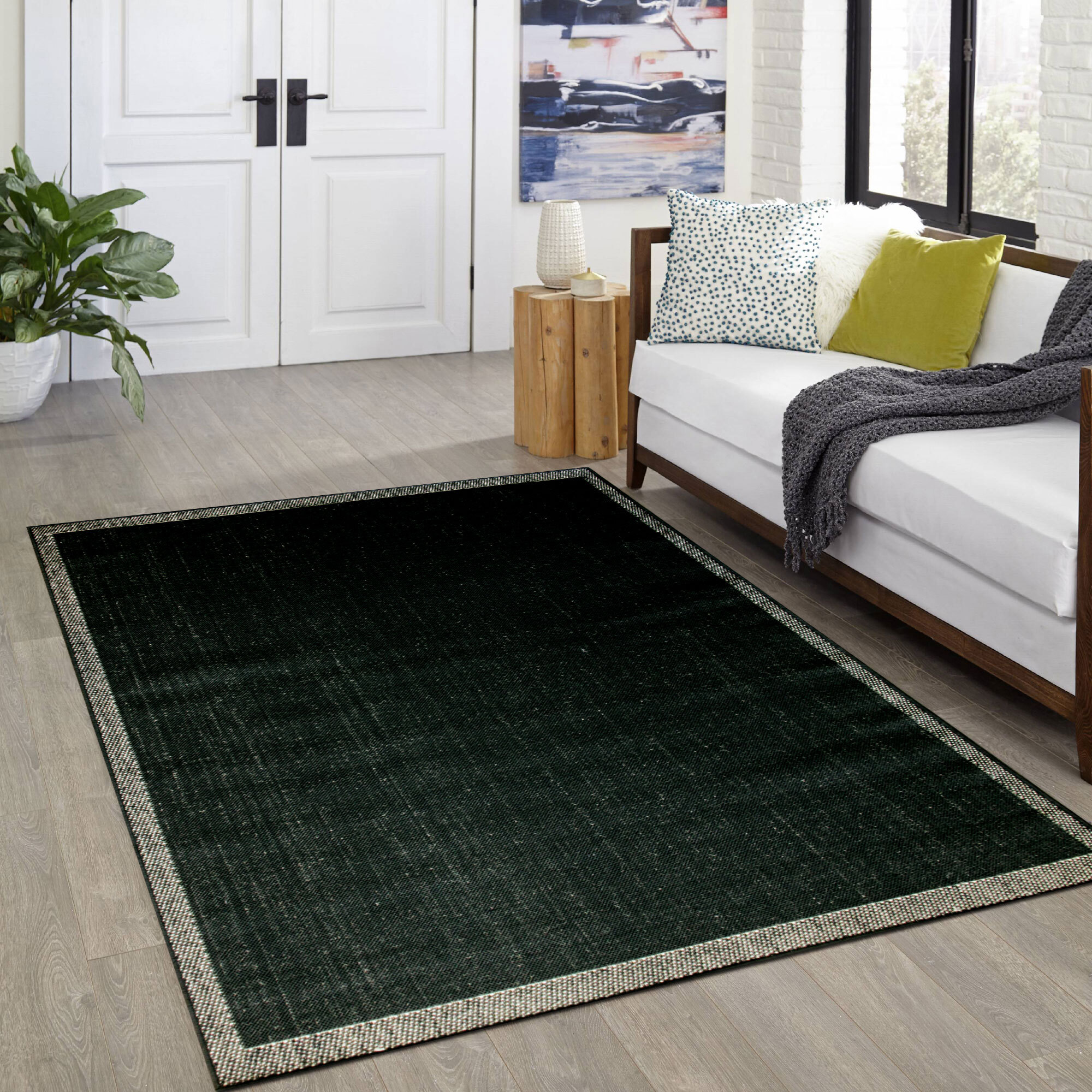 Storm Plain Black Flatweave Rug