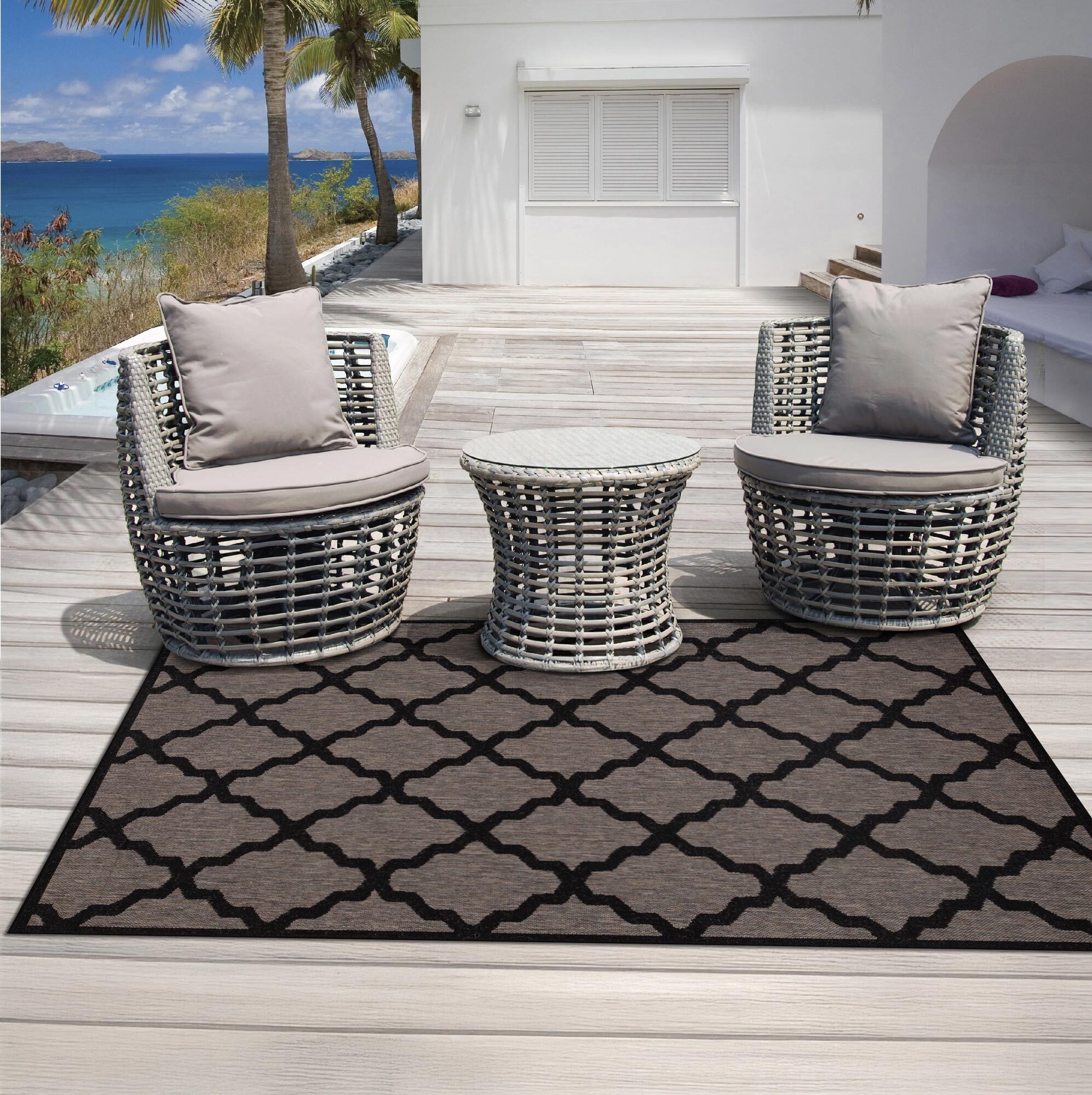 Soleil Grey Flatweave Trellis Rug