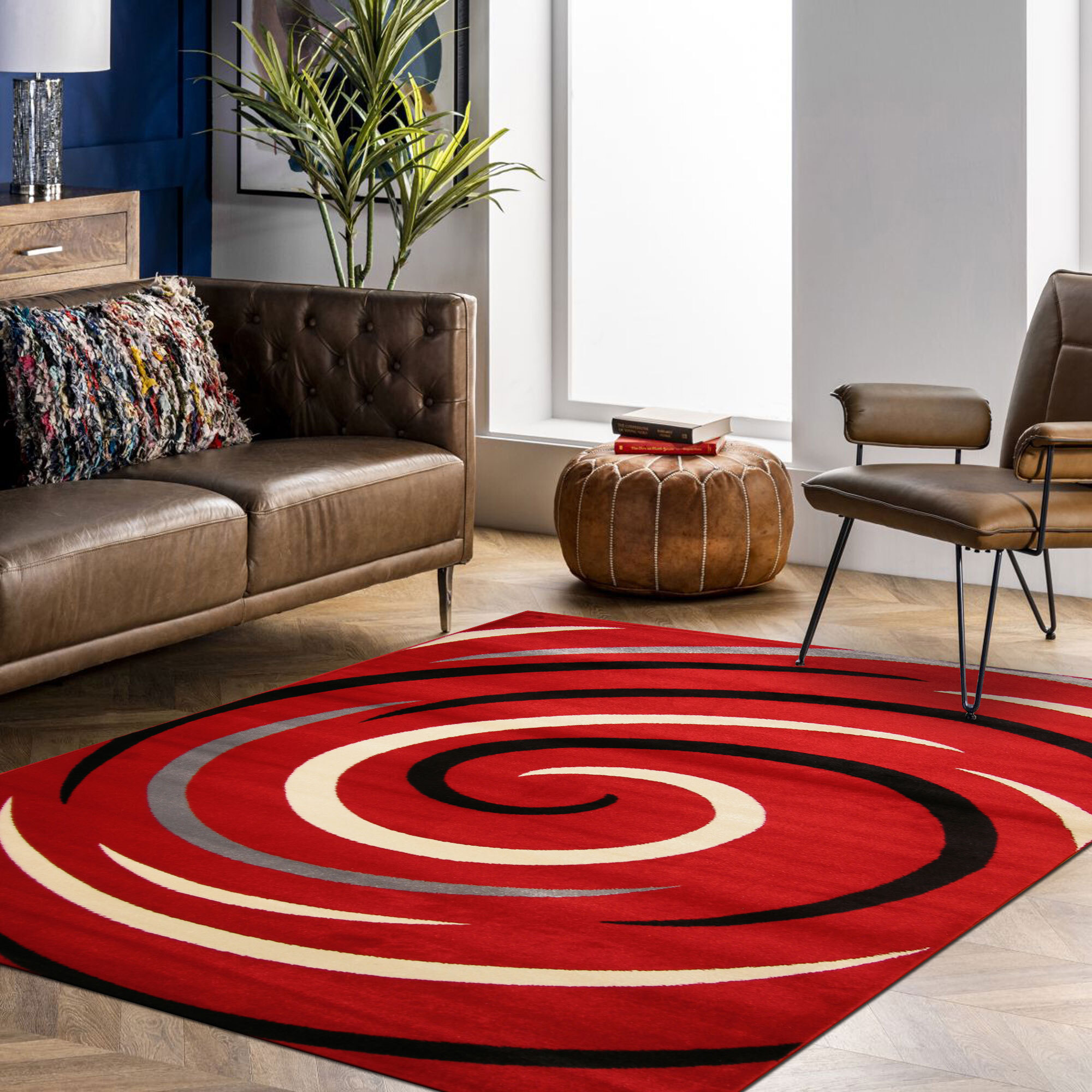 Sky Modern Red Swirl Pattern Rug