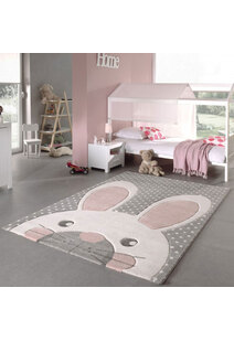 Charlie Rabbit Head Grey Kids Rug