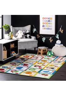 Kids White Alphabet Picture Rug