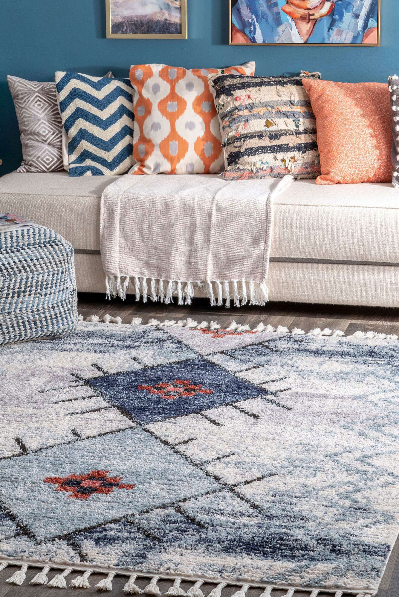 Amara Blue Moroccan Tassel Rug(Size 230 x 160cm)