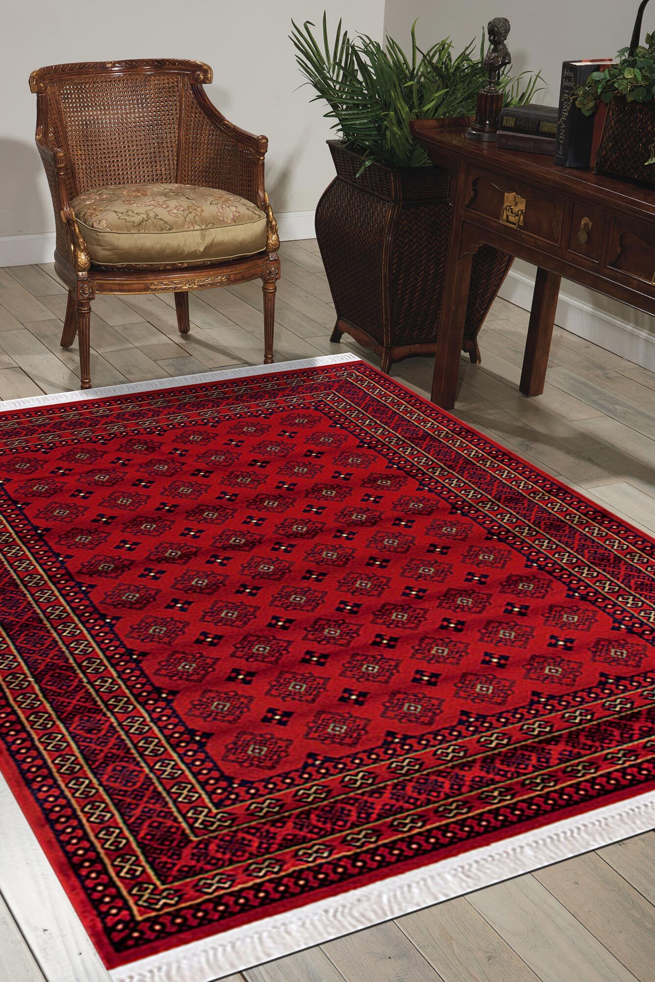 Classic Red Afghan Geometric Rug(Size 400 x 80cm) RUNNER