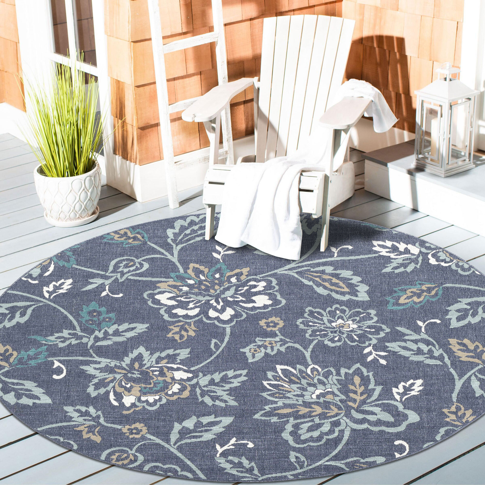 Ambient Blue Floral Outdoor Rug