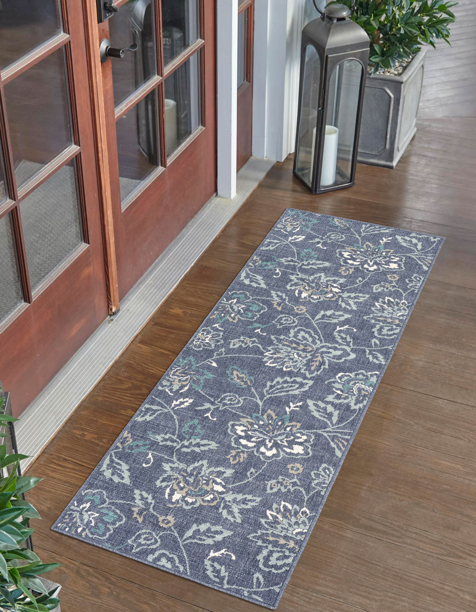 Ambient Blue Floral Outdoor Rug