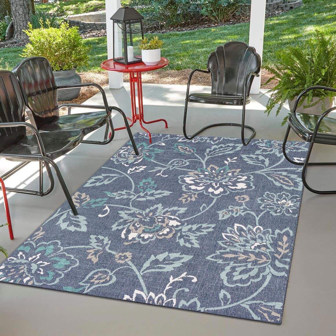 Ambient Blue Floral Outdoor Rug