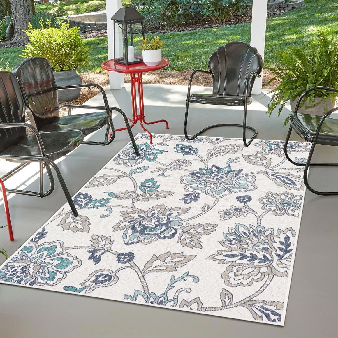 Ambient Floral Ivory Outdoor Rug