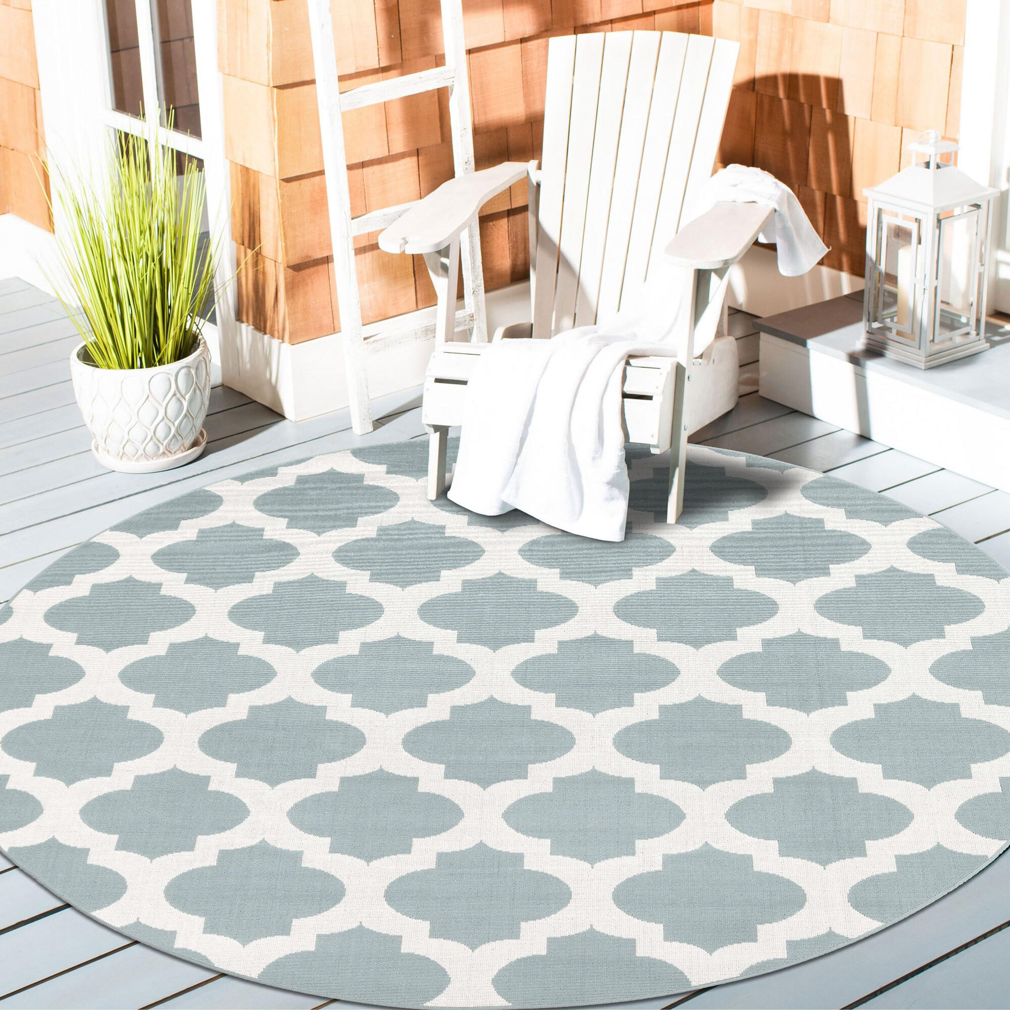 Ambient Teal Trellis Outdoor Rug