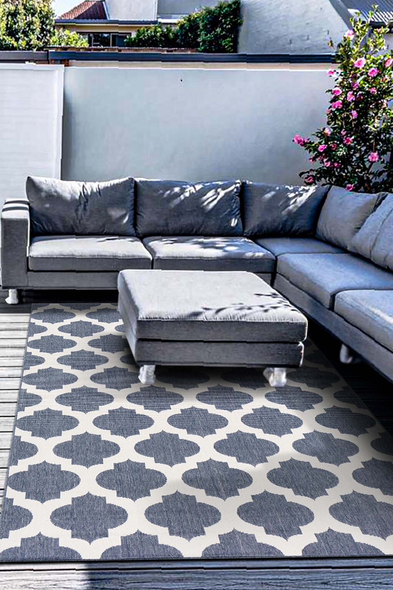 Ambient Blue Outdoor Trellis Rug