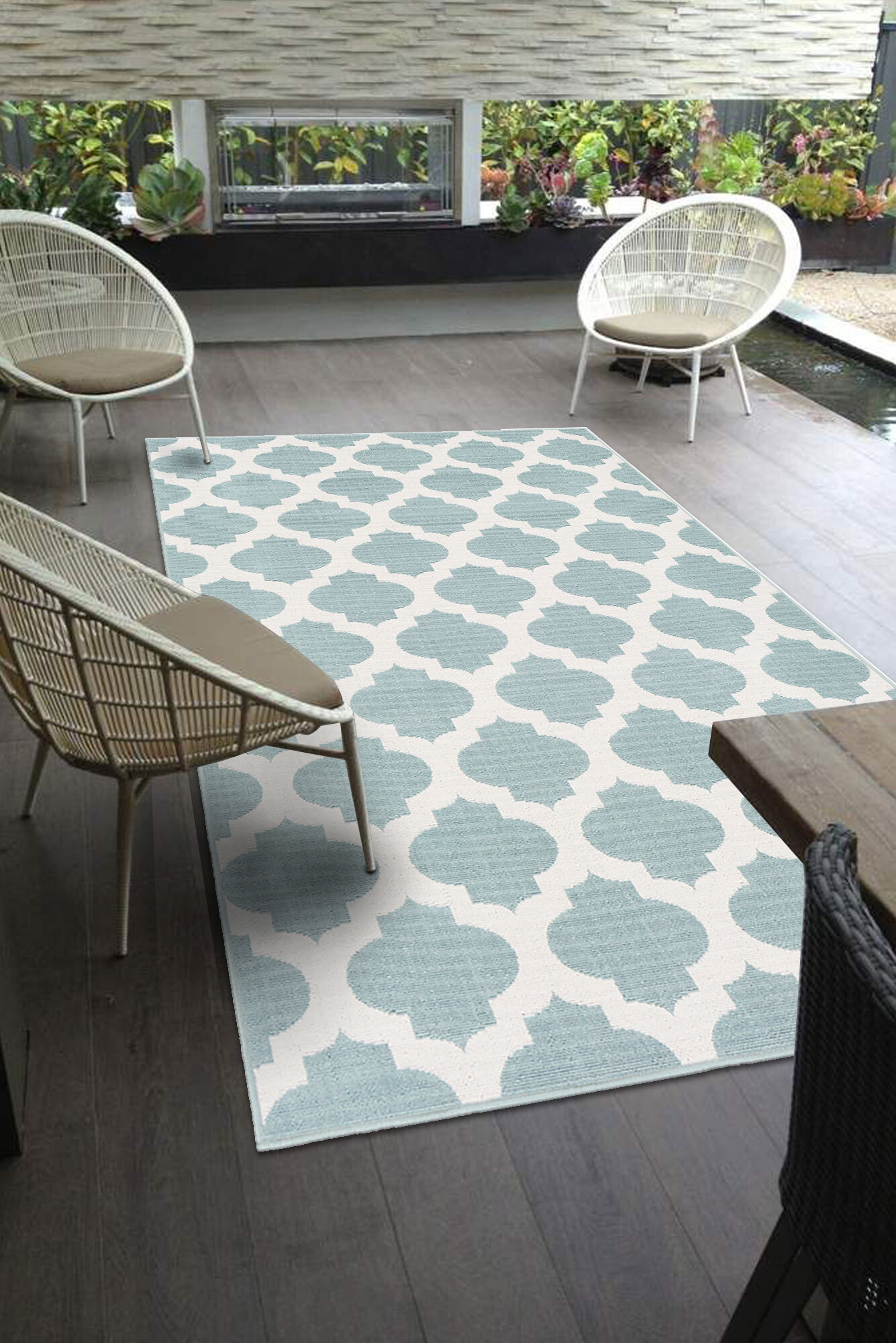 Ambient Teal Trellis Outdoor Rug