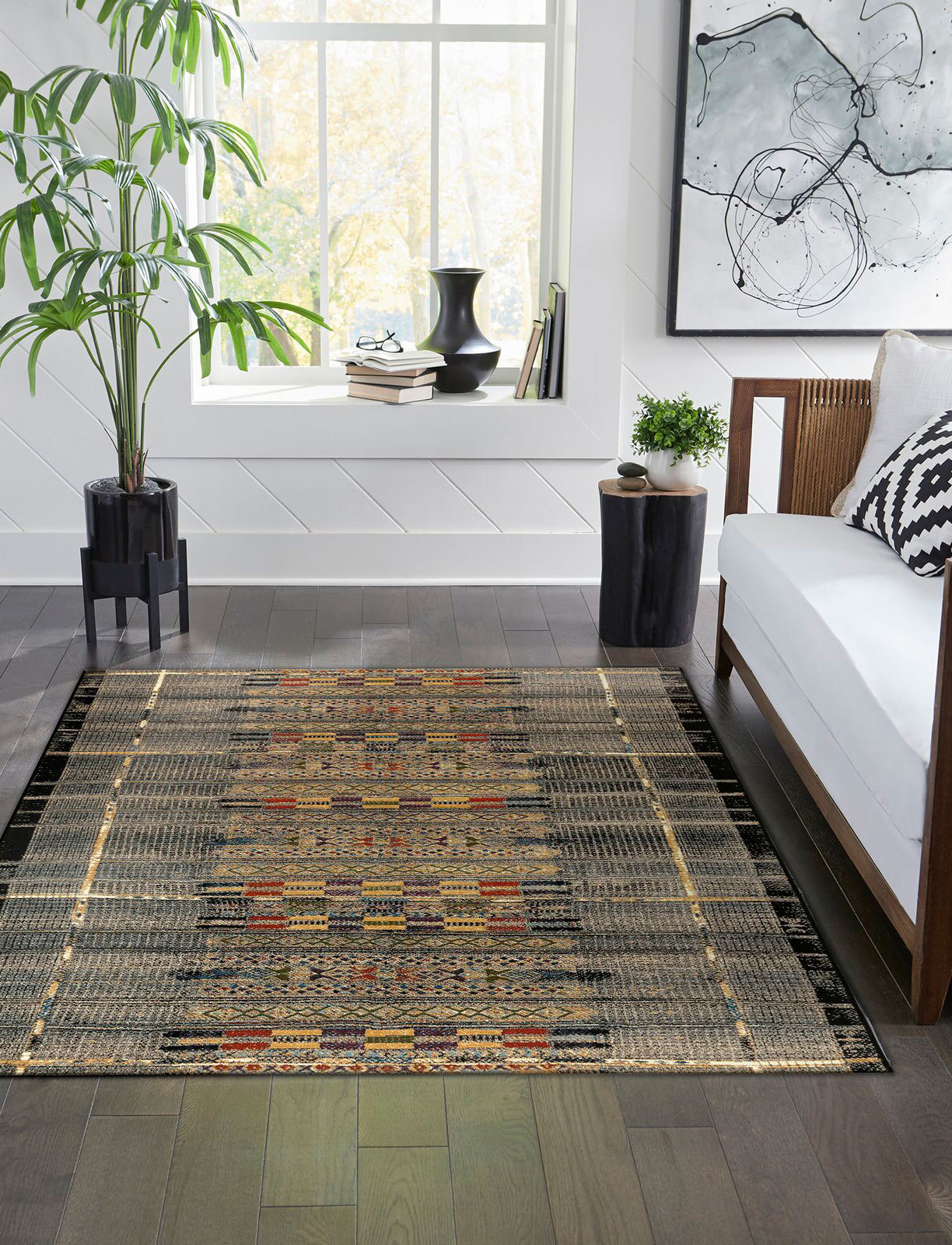 Aperto Grey Tribal Pattern Rug