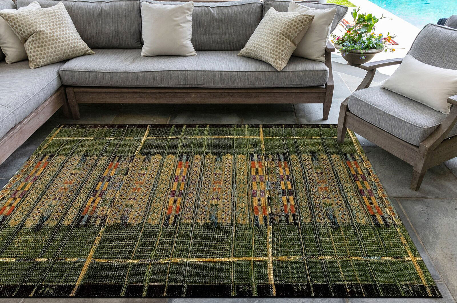 Aperto Green Tribal Pattern Rug