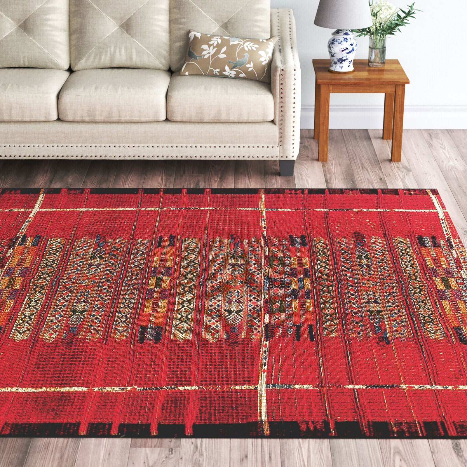 Aperto Red Tribal Pattern Rug