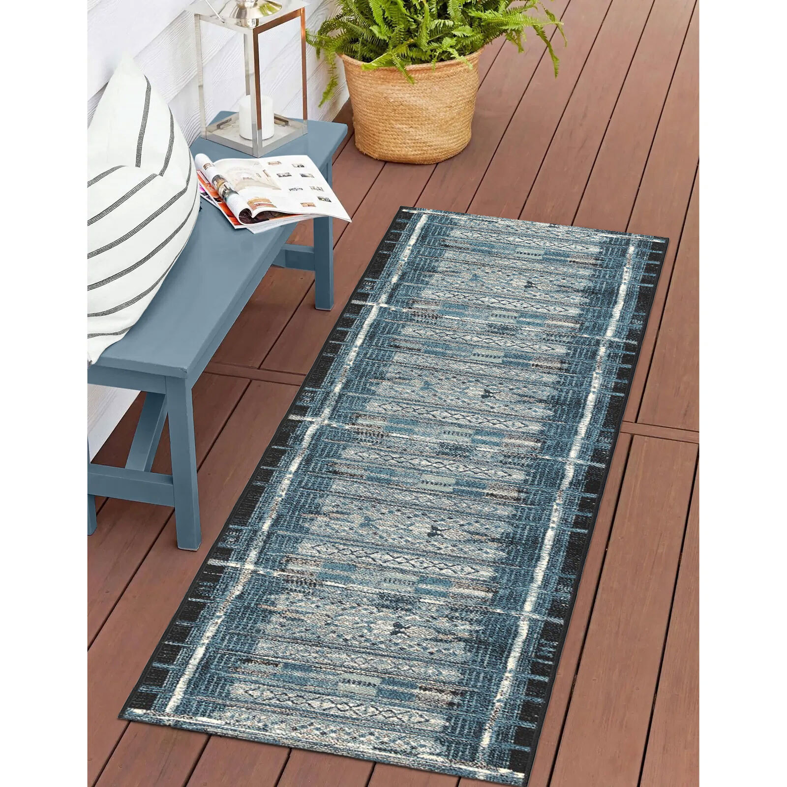 Aperto Blue Tribal Pattern Rug