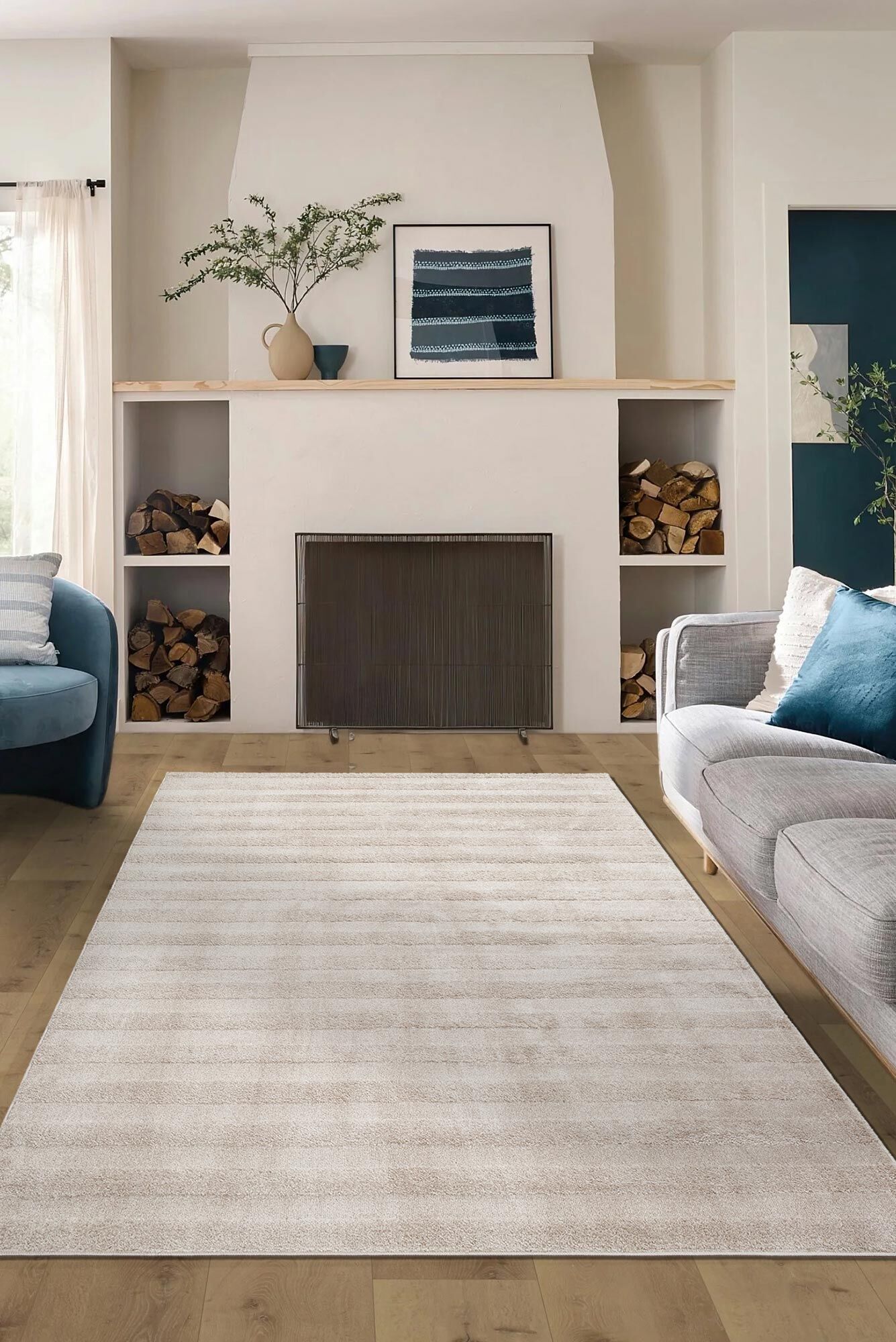 Austin Plain Beige Striped Rug(Size 230 x 160cm)