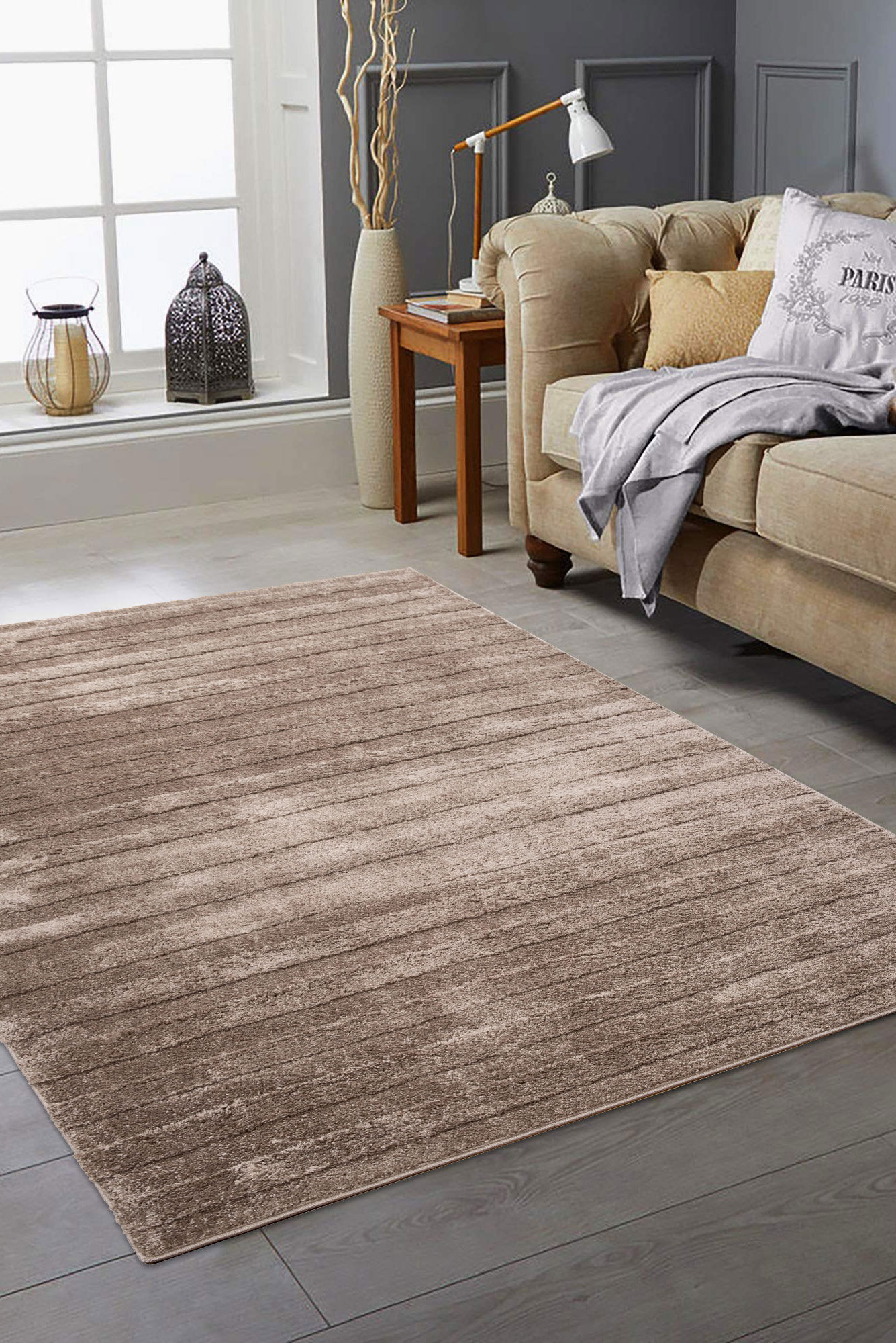 Austin Plain Brown Striped Rug(Size 230 x 160cm)