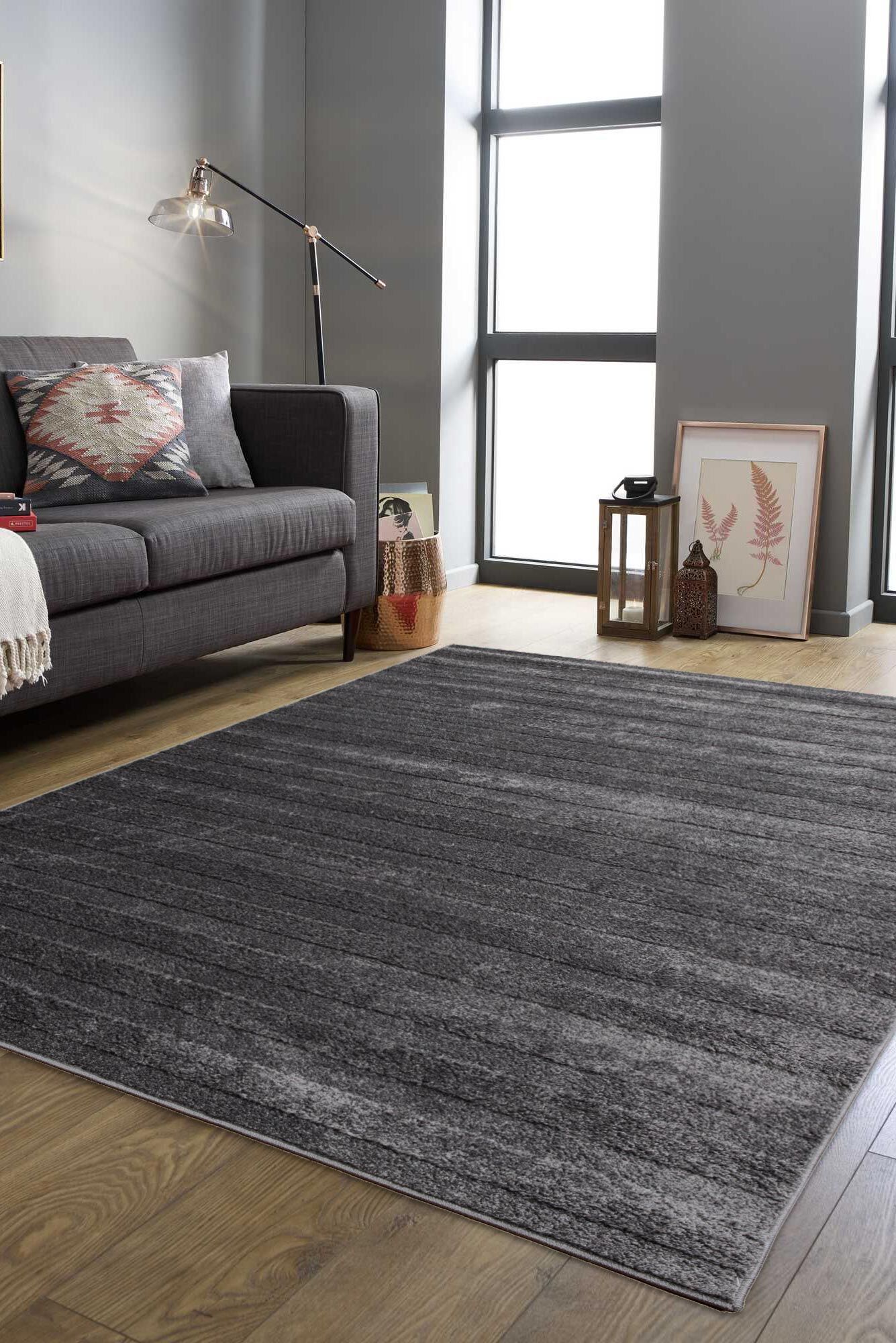 Austin Plain Charcoal Striped Rug(Size 230 x 160cm)