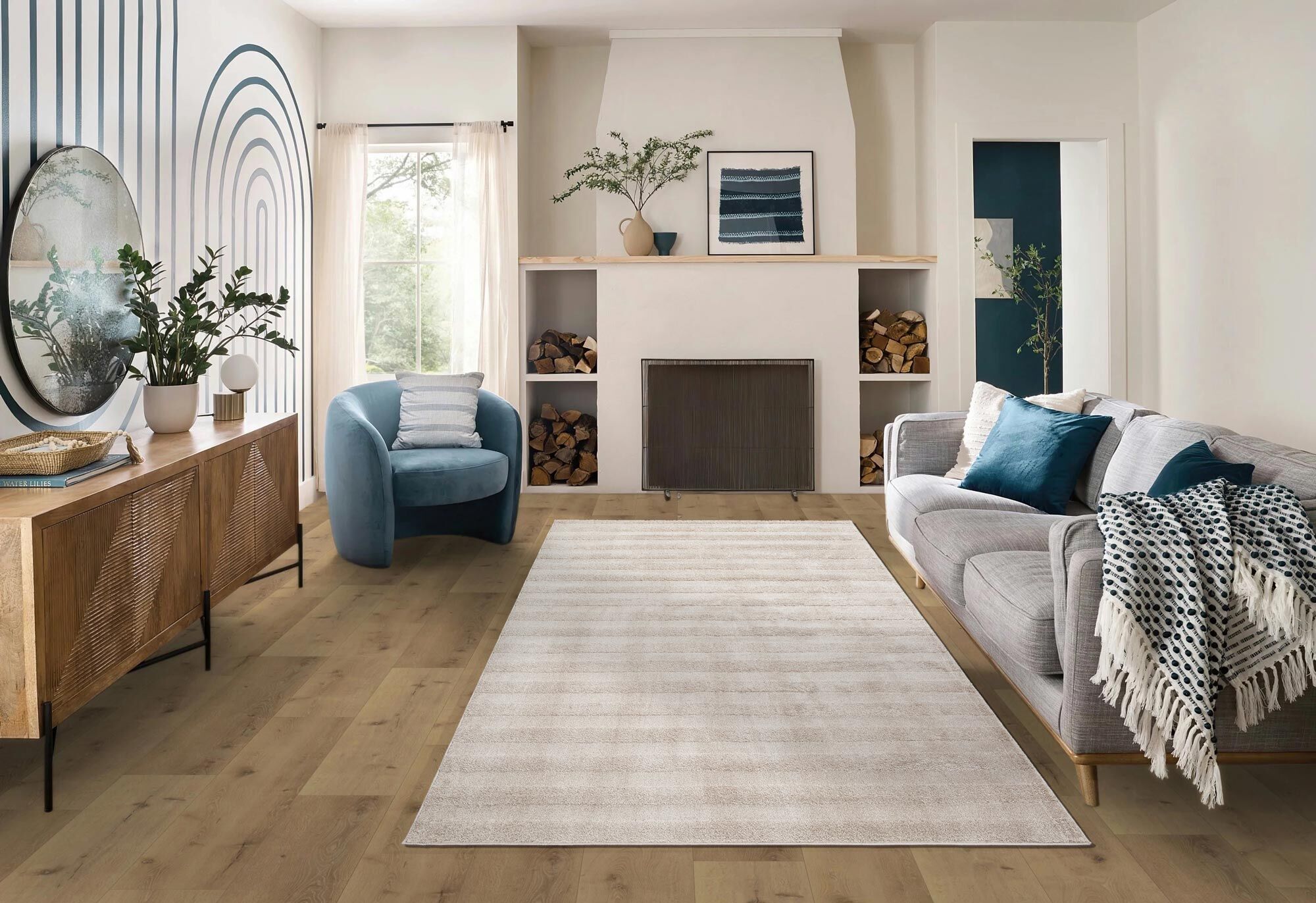 Austin Plain Beige Striped Rug