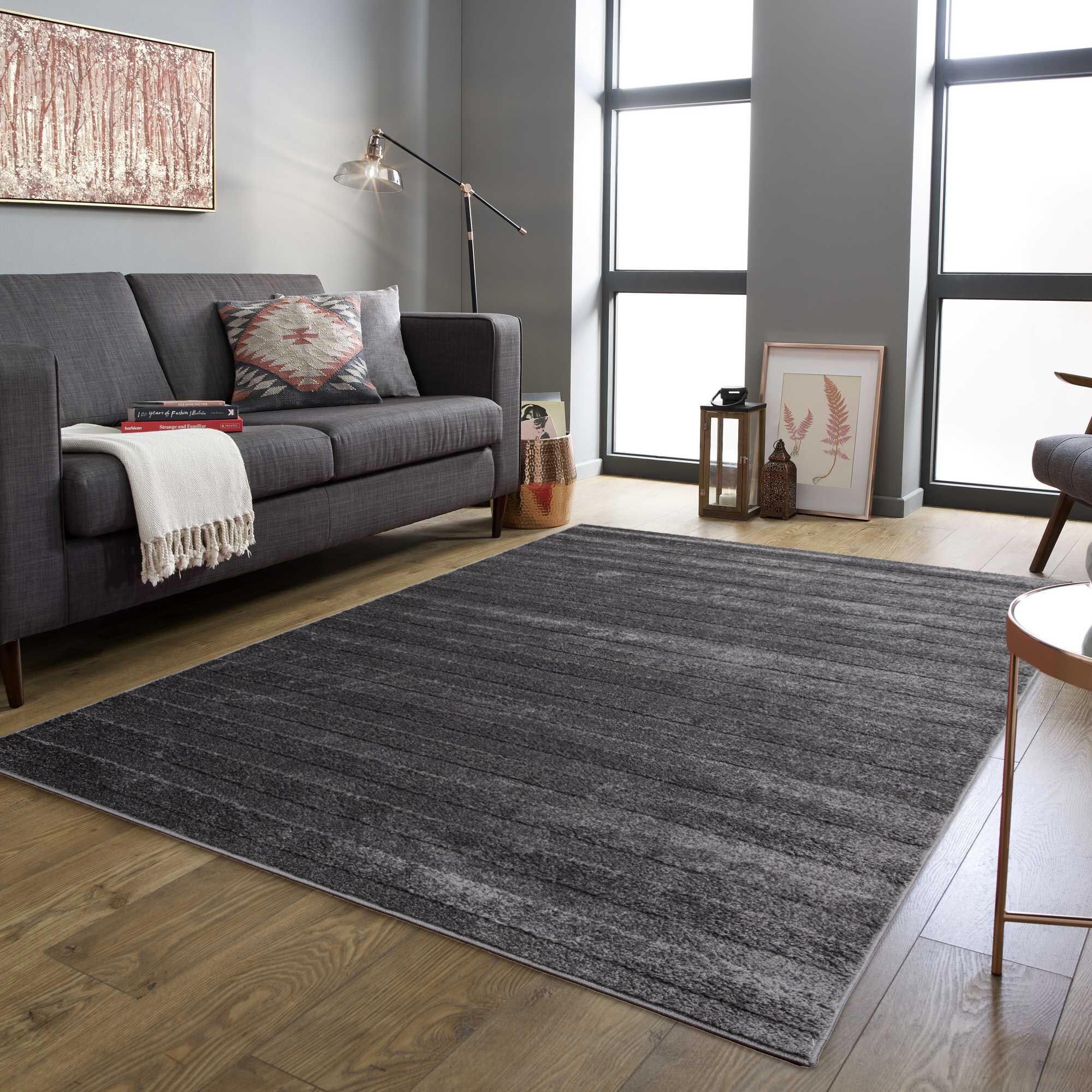 Austin Plain Charcoal Striped Rug