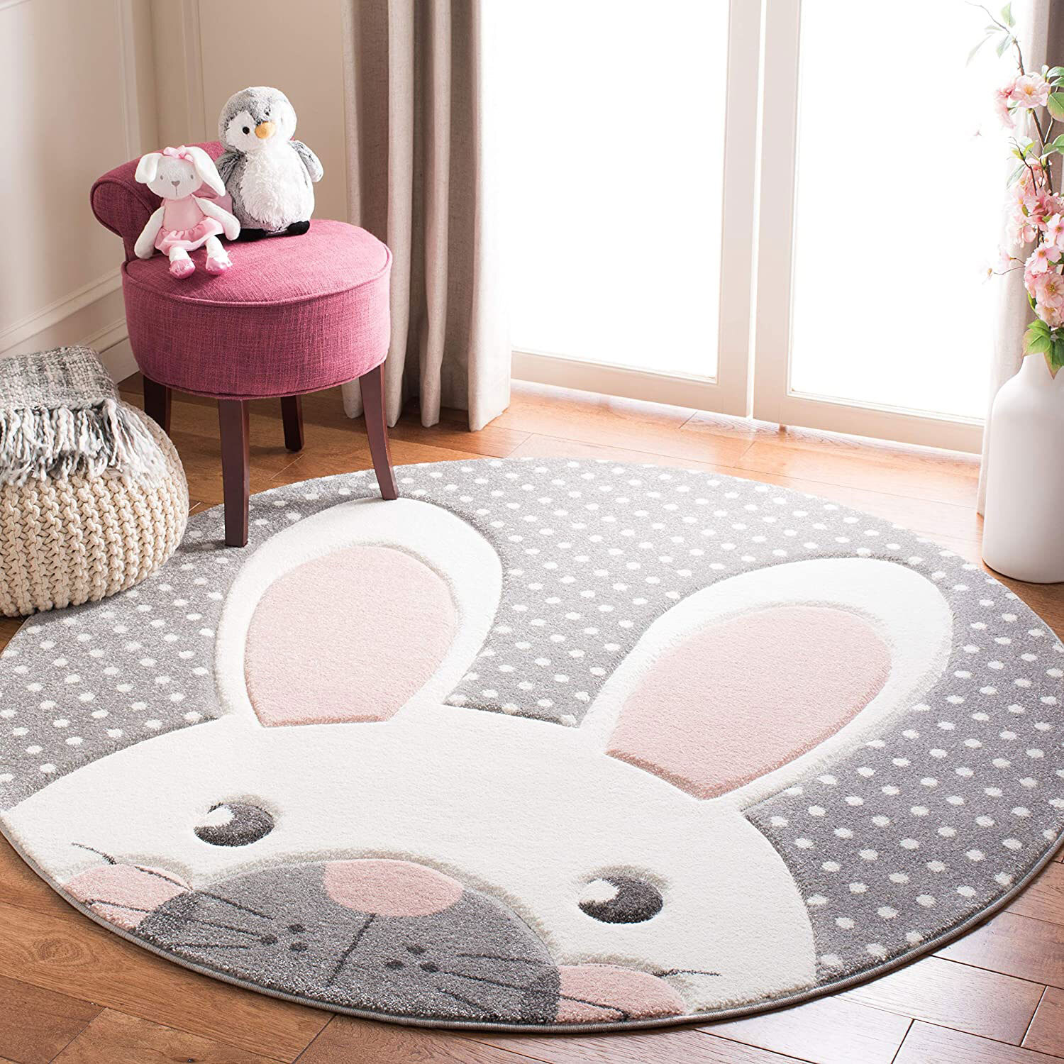 Charlie Rabbit Head Grey Kids Rug